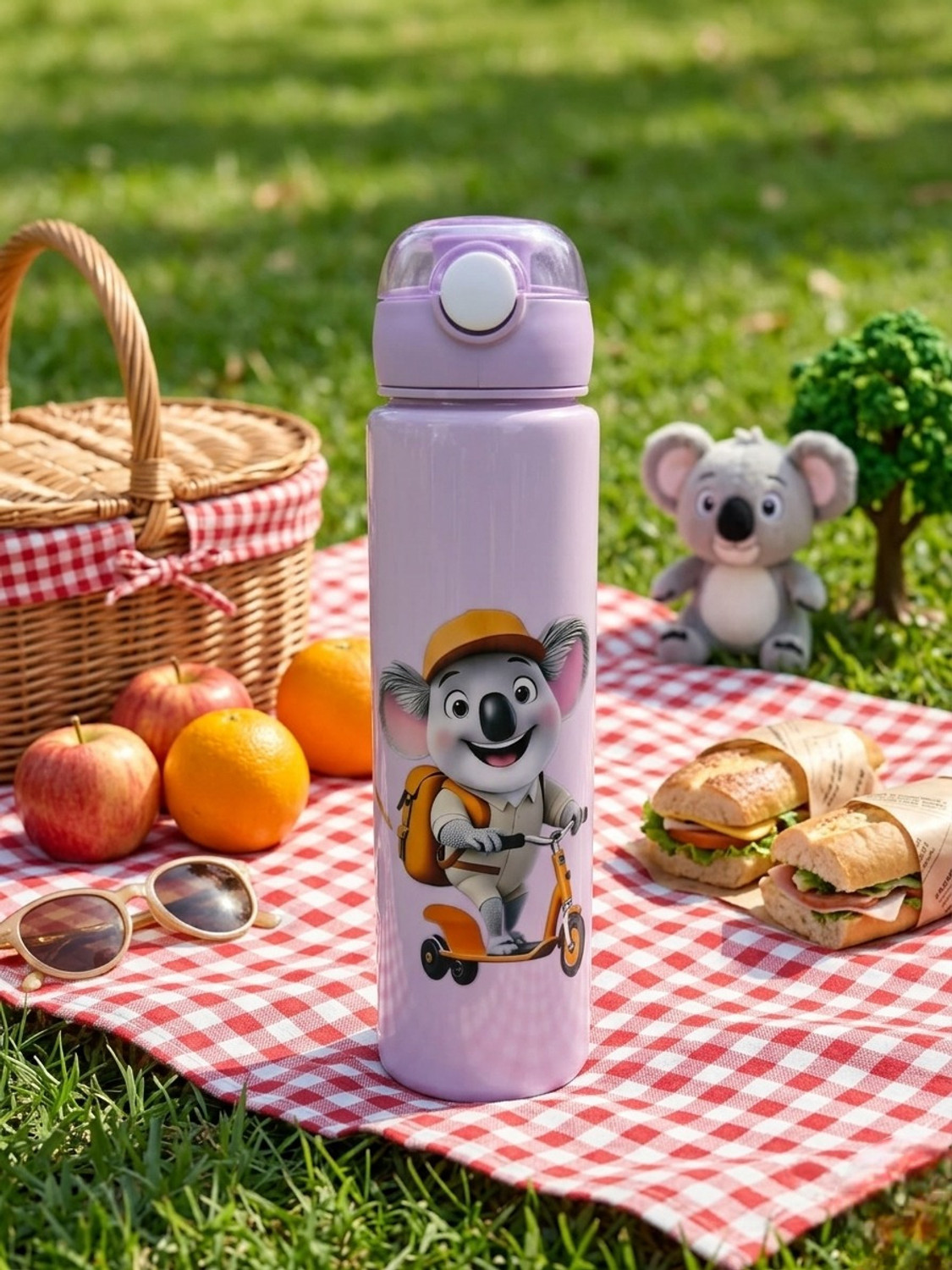 Image of kataenterprises Cute Cartoon Printed Kids Water Bottle with Leakproof Flip Lid 1000 ml Plastic Sipper