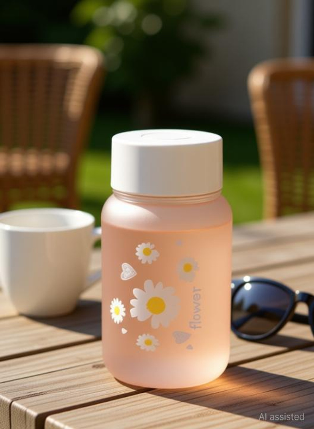 Image of RAMUBA MART 350ml Cute Frosted Flower Glass Water Bottle W / Lid-Portable Coffee & Travel Cup 350 ml Glass Bottle
