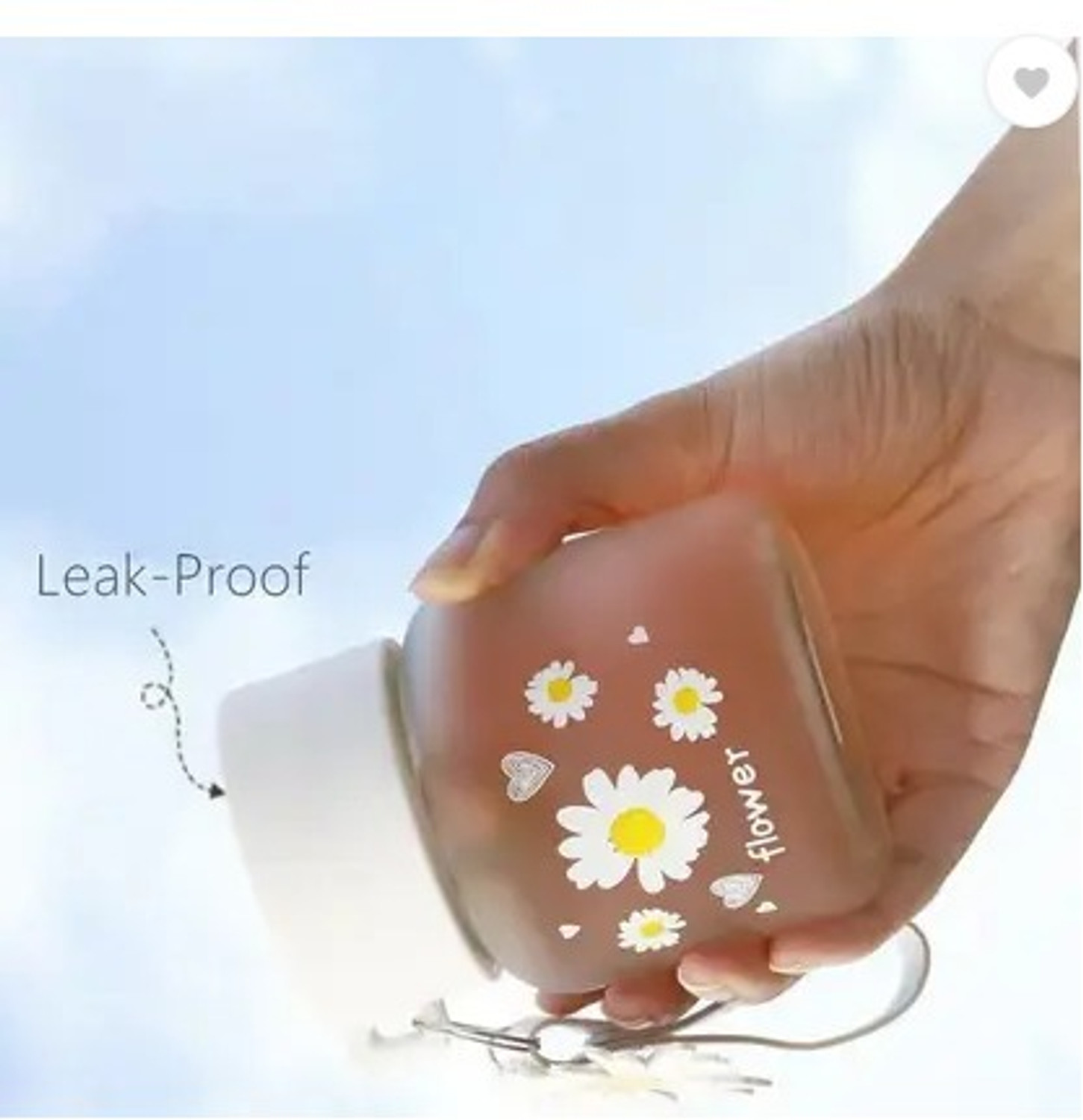 Image of RAMUBA MART 350ml Cute Frosted Flower Glass Water Bottle W / Lid-Portable Coffee & Travel Cup 350 ml Glass Bottle