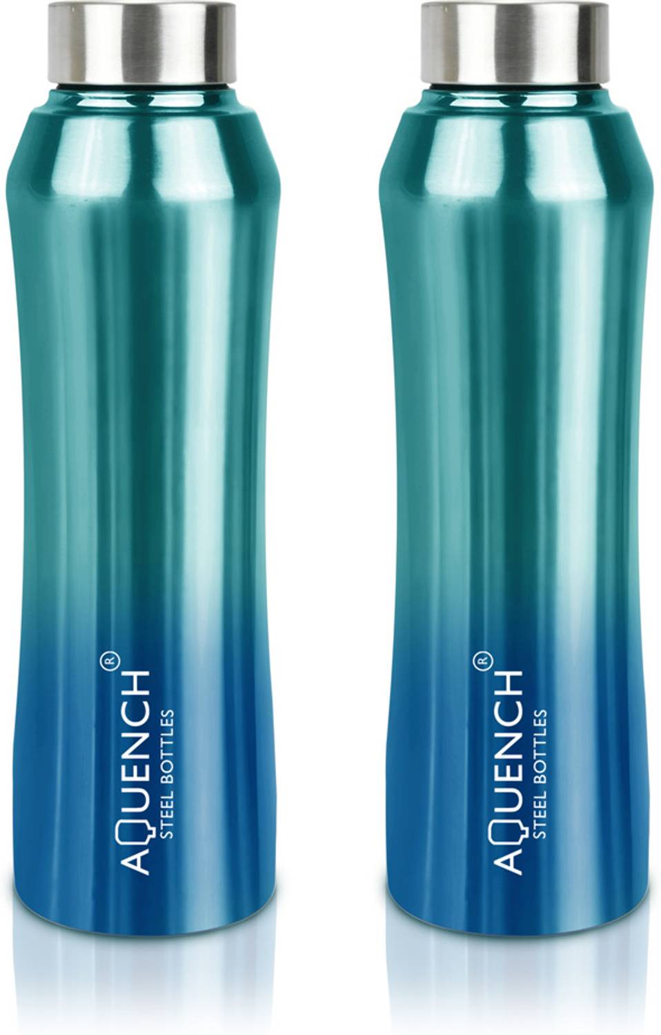 AQUENCH Rush Pack Of 2 1L Stainless Steel Metallic Turquoise Coloured Water Bottles 1000 ml Steel Bottle
