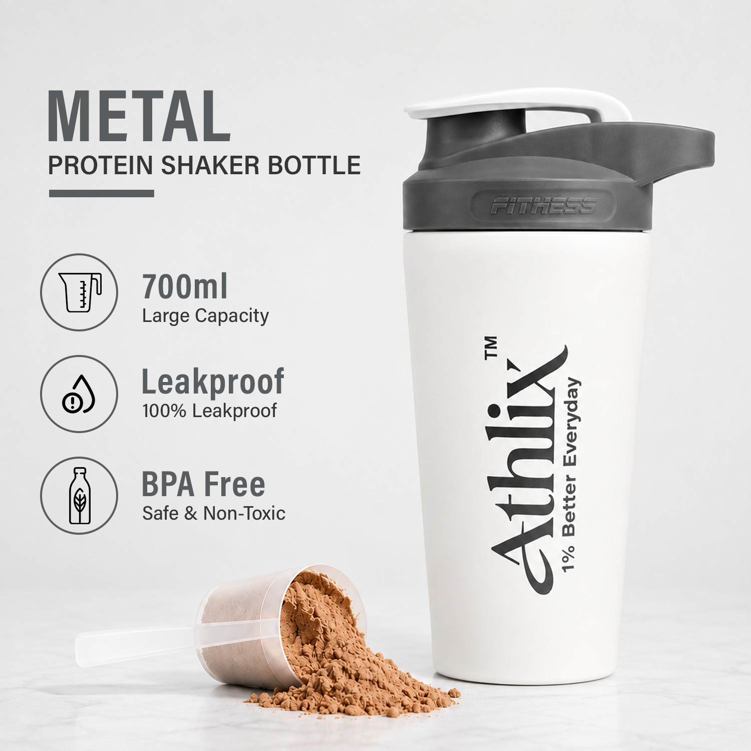 Image of Athlix Premium Protein Shaker 700 ml 700 ml Steel Shaker