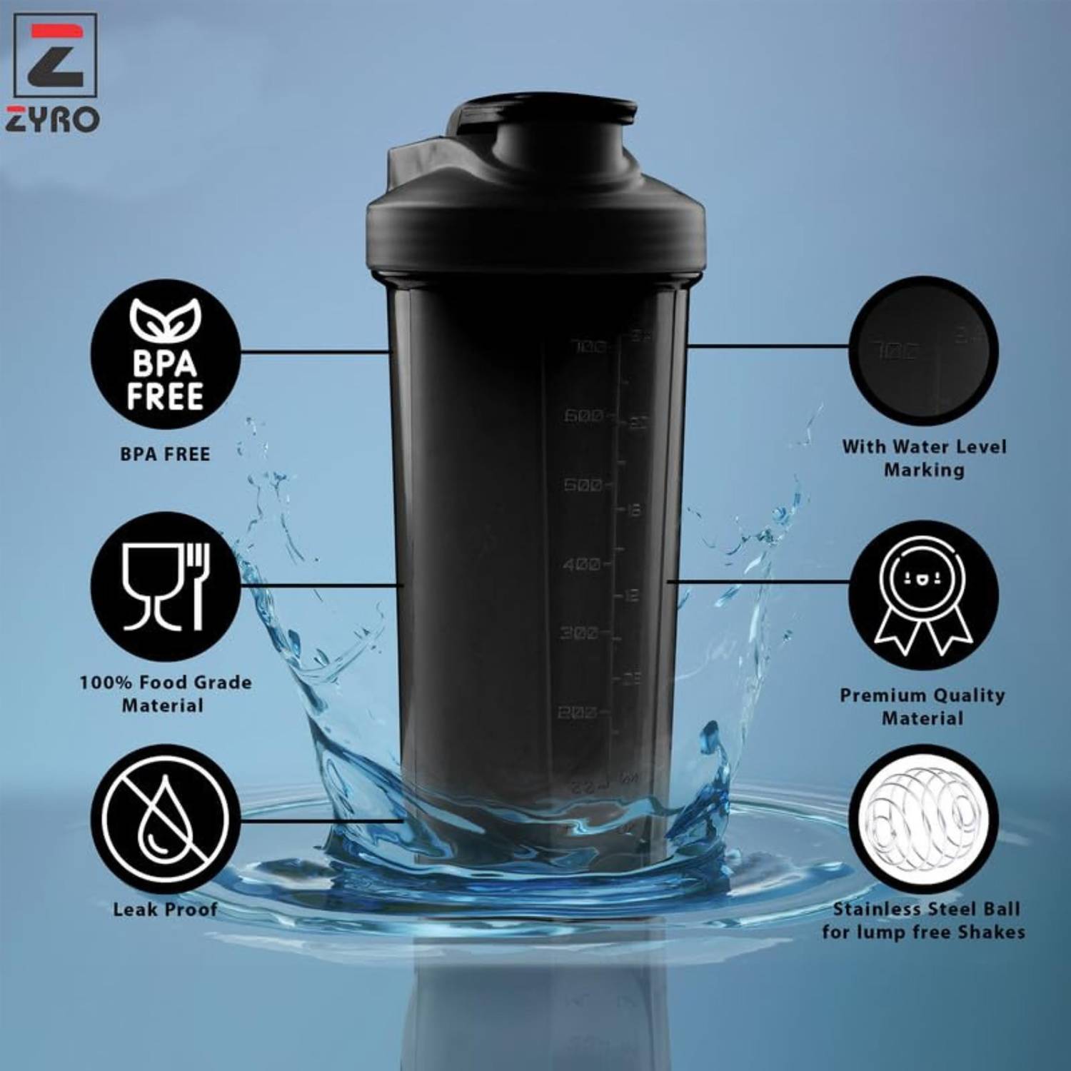 ZYRO Work Hard 700 ml Gym Shaker - Image 5
