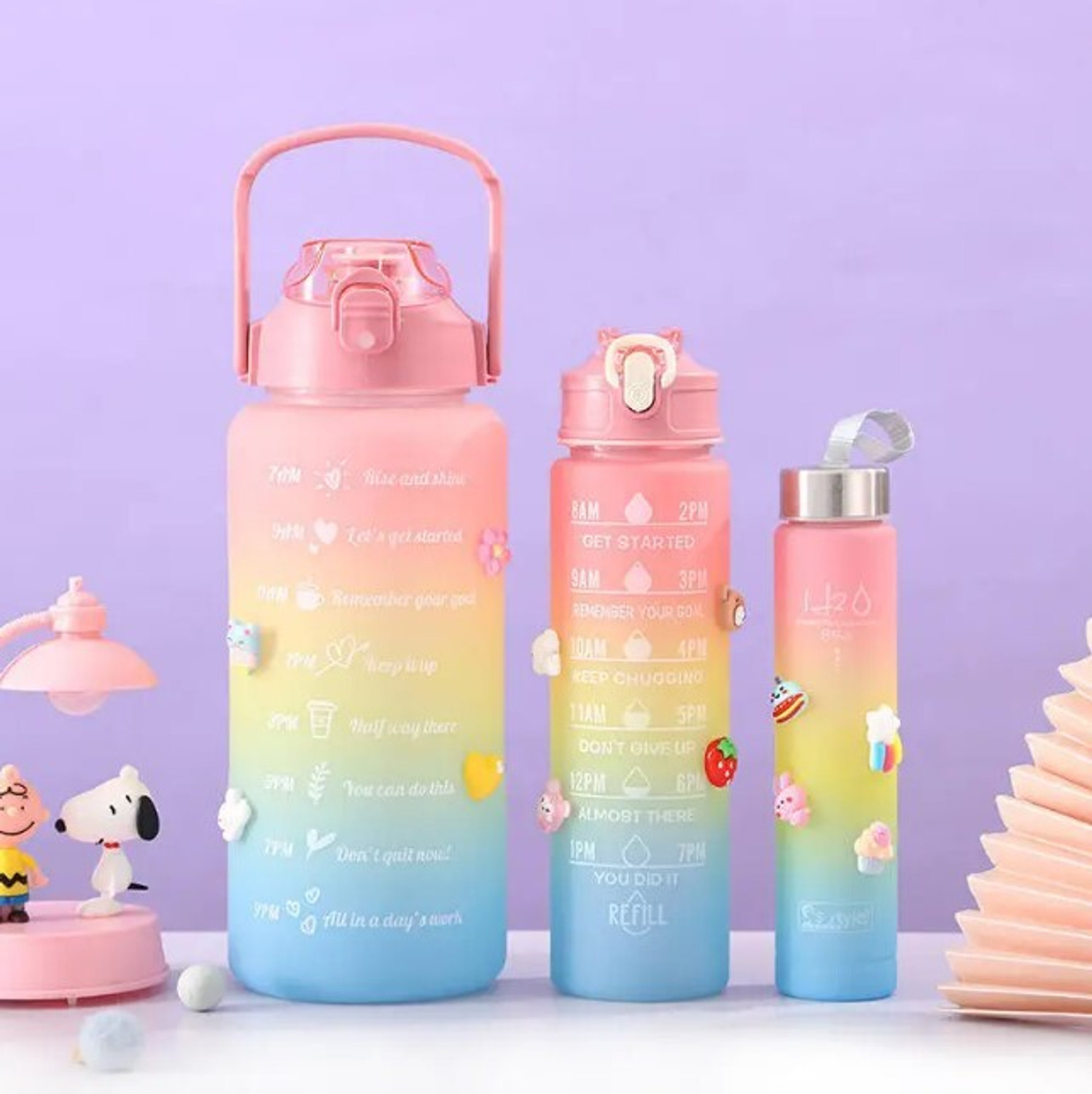 Image of Nymbus Set of 3 BPA Free Motivational Water bottle With Time Marker Gym School Office 2000 ml Plastic Shaker