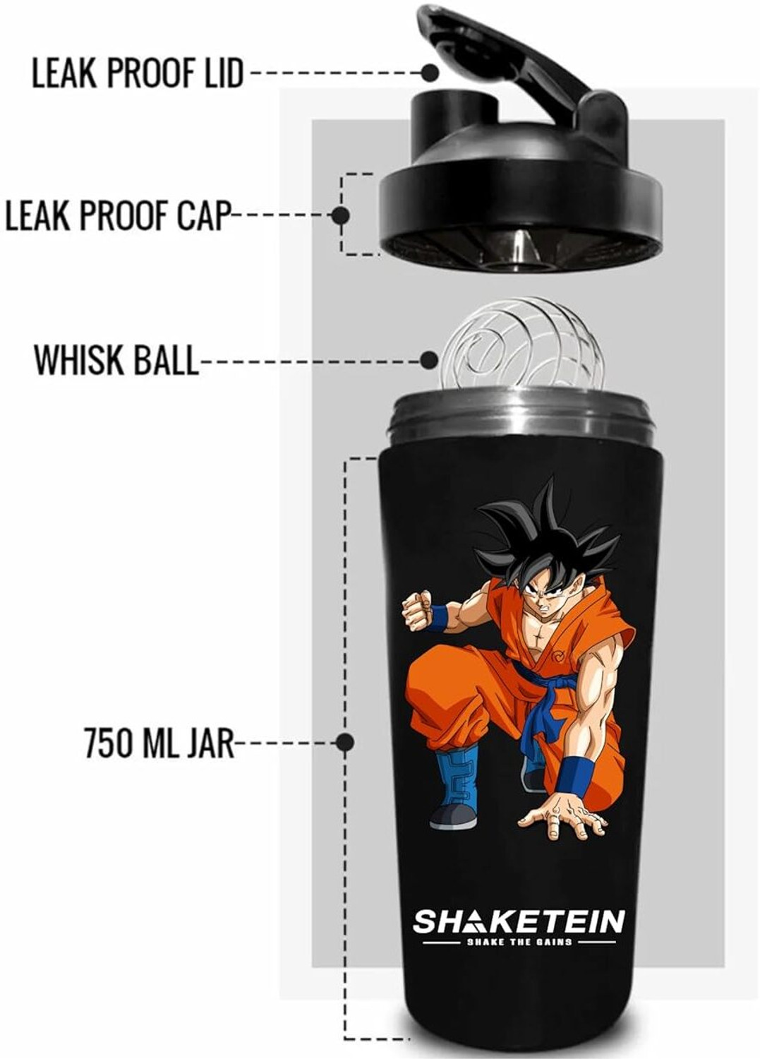 Image of shaketein Stainless Steel Shaker Bottle For Gym (Black)- 100% Leak proof, 850 ML 850 ml Steel Shaker
