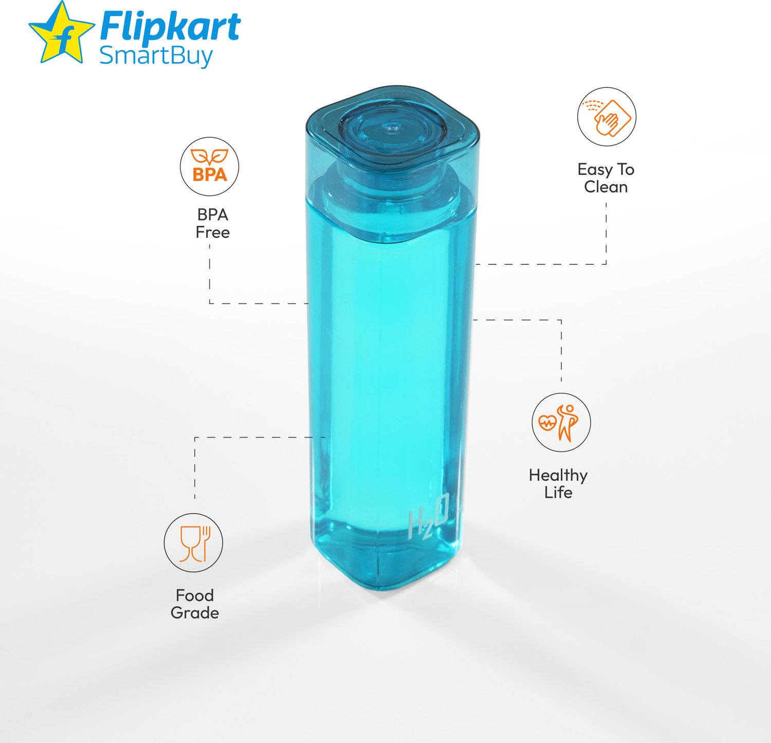 Image of Flipkart SmartBuy FS P03 MULTICOLOR SQUURE H2O WATER BOTTLE 1010 ml PET Bottle