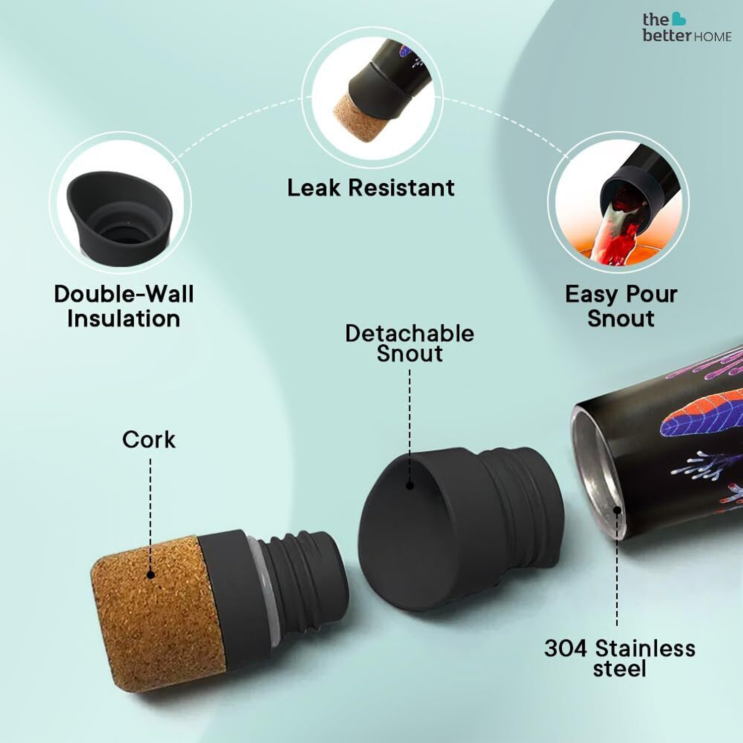 Image of The Better Home Insulated Water Bottle for Kids Office:18Hr Hot,Cork Cap,Double Wall Insulation 500 ml Steel Bottle