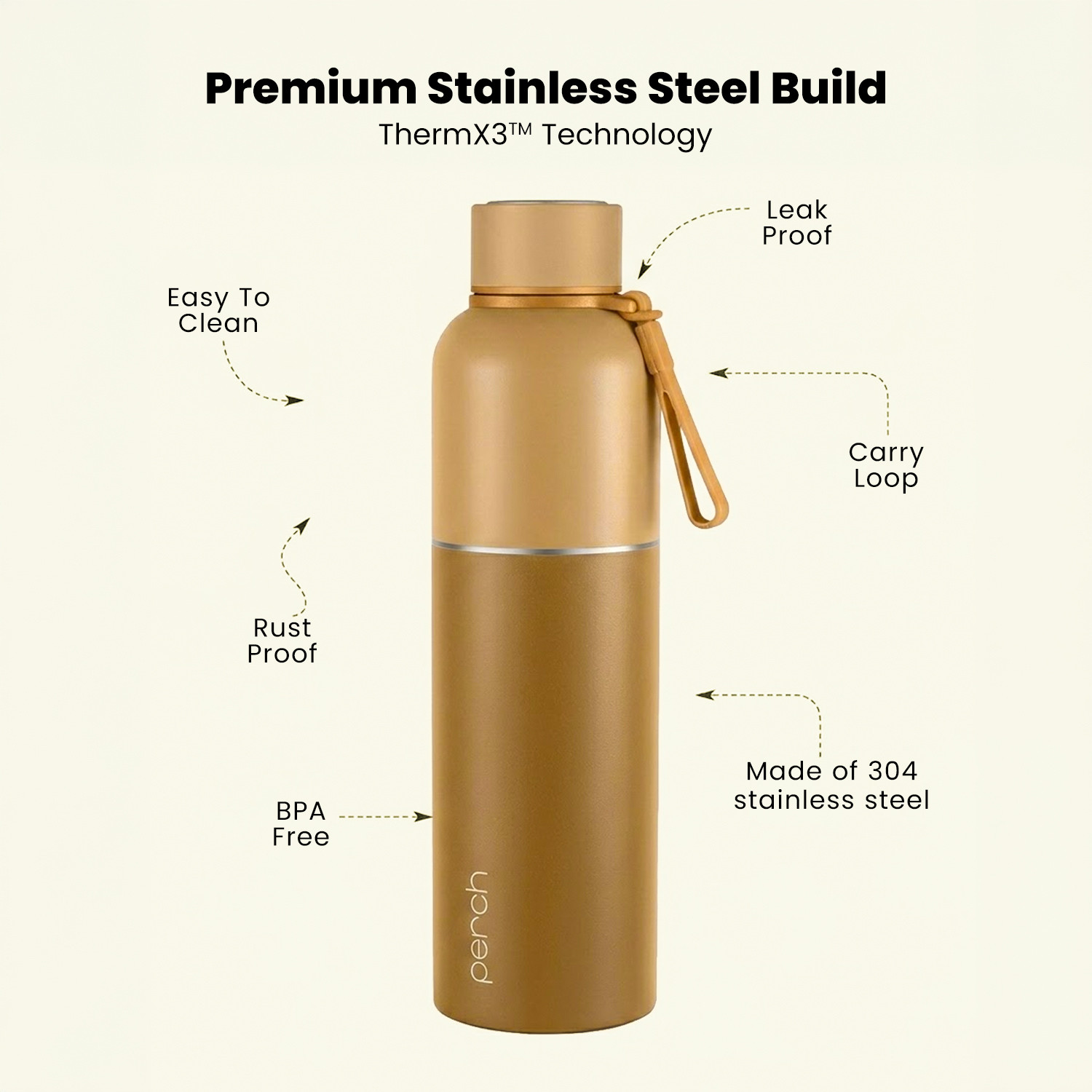 Image of PERCH Zenith Hot and Cold Thermosteel ISI Certified Vacuum Insulated Water Bottle 1000 ml Steel Flask