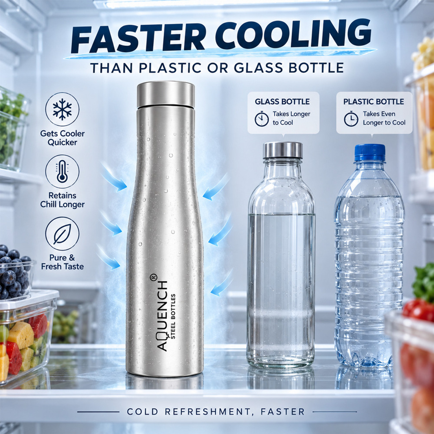 Image of AQUENCH FLOW 1000 ml Stainless Steel Bottle (Pack of 1, Steel /Chrome)
