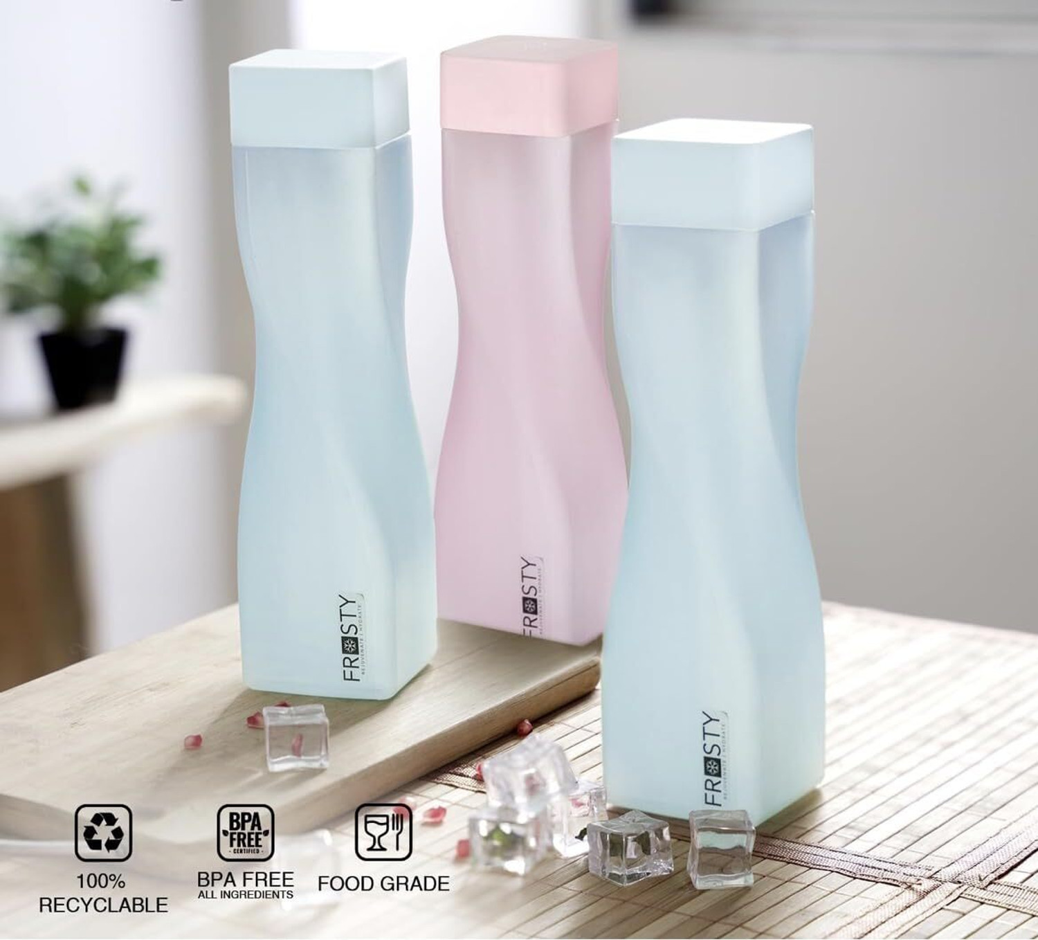 Image of ZROY ENTERPRISE Frosty Twist Plastic Food Grade Fridge Square Water Bottle Gift Se 998 ml Plastic Bottle