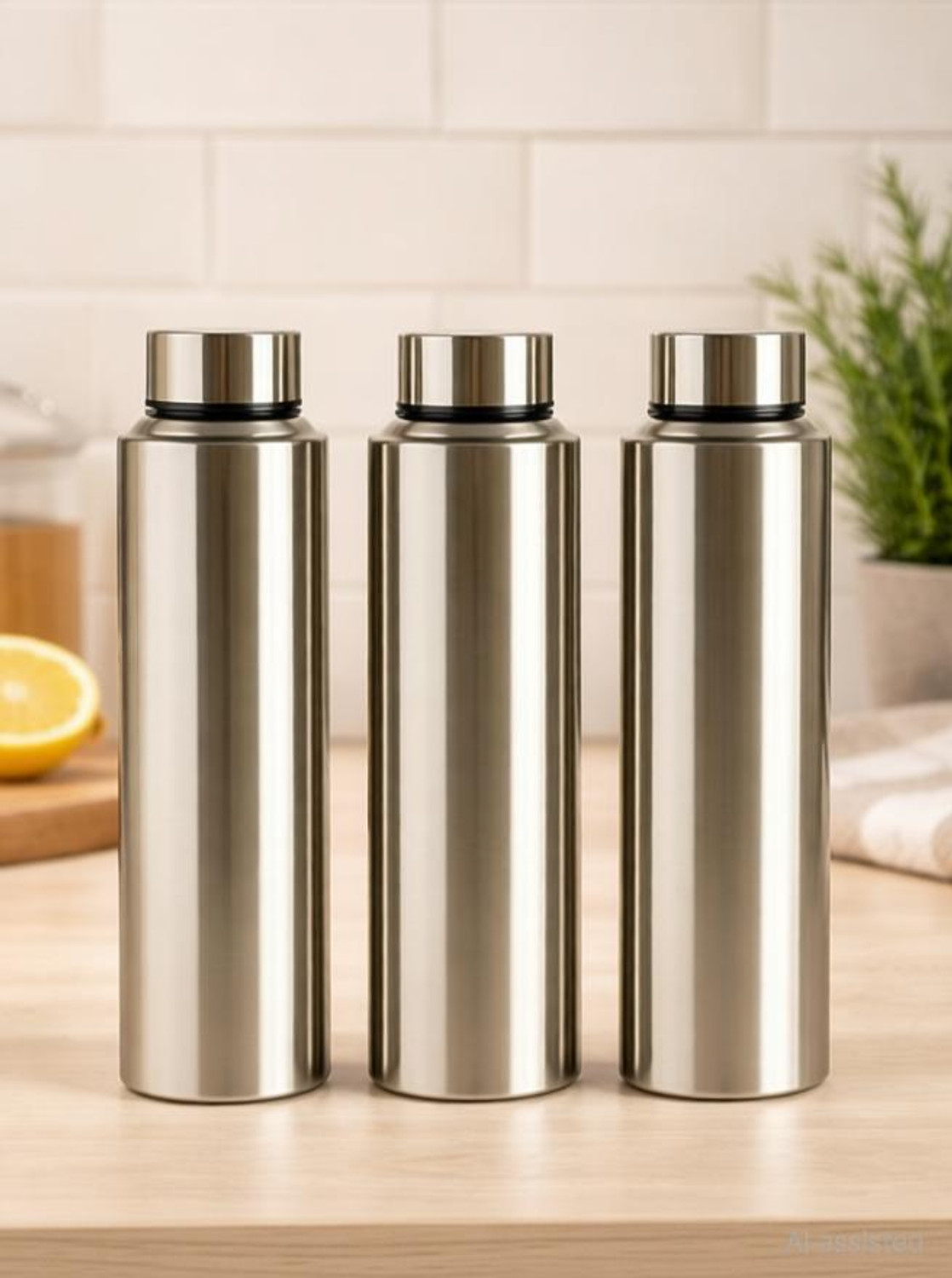 Image of ATROCK Water Bottle 1Litre Stainless Steel For Fridge, School Office, Gym, Travel Set 3 1000 ml Steel Bottle