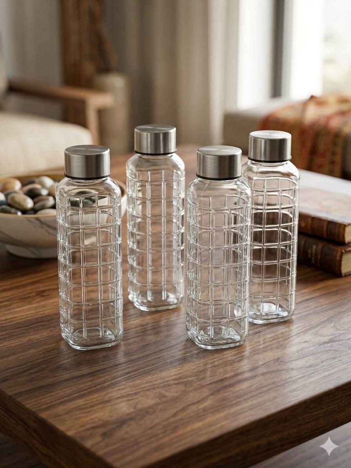 AARCGLASS Glass Water Bottle with Lid, Clear, 1 Liter, Reusable (Pack of 4) 500 ml Glass Bottle
