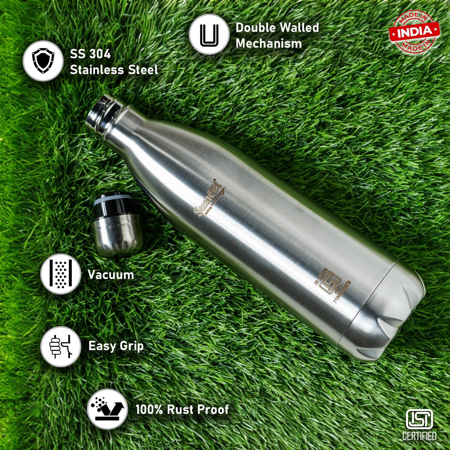 Sumeet 1000 ml Double Wall Steel Flask - Image 4