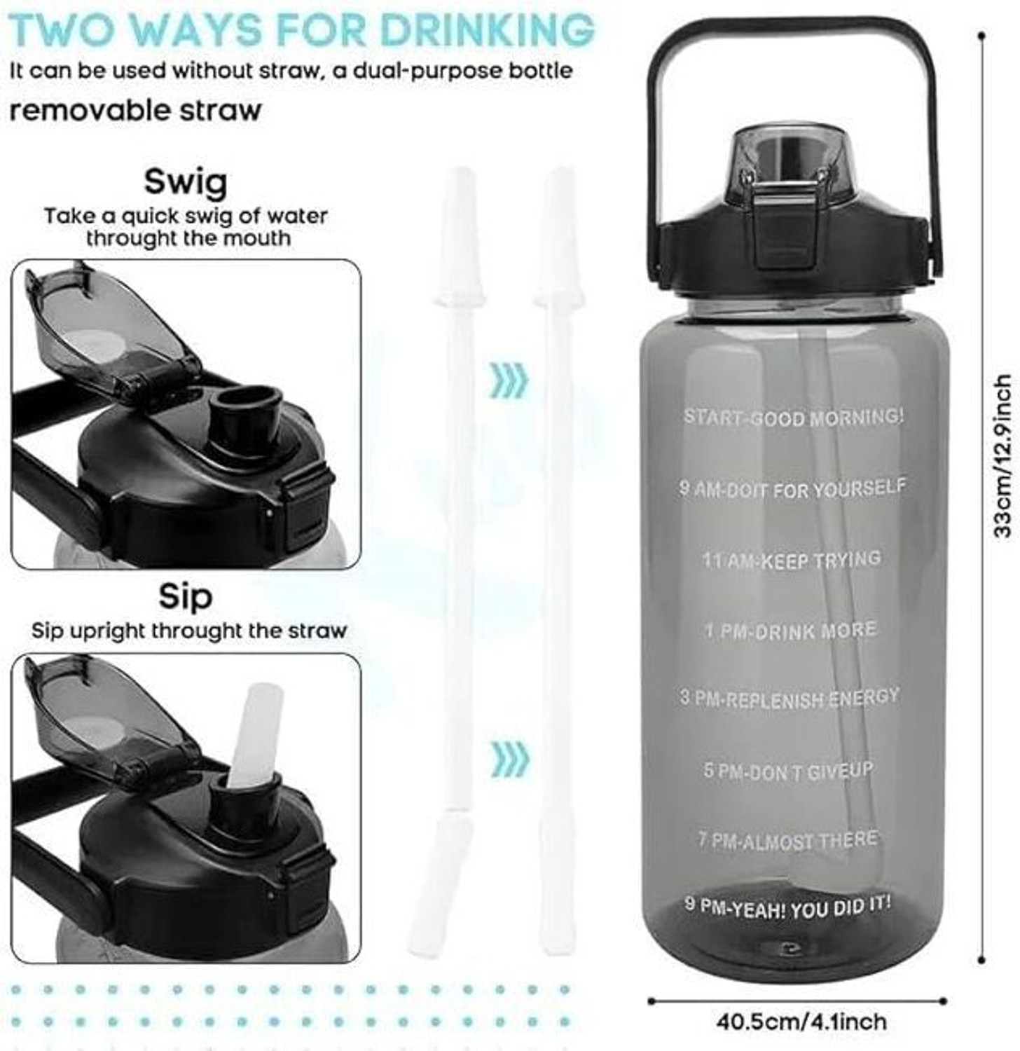 Image of HARMI ENTERPRISE Motivational 2-Liter Water Bottle with Leak-Proof Flip-Top & Time Marker 2000 ml Plastic Bottle