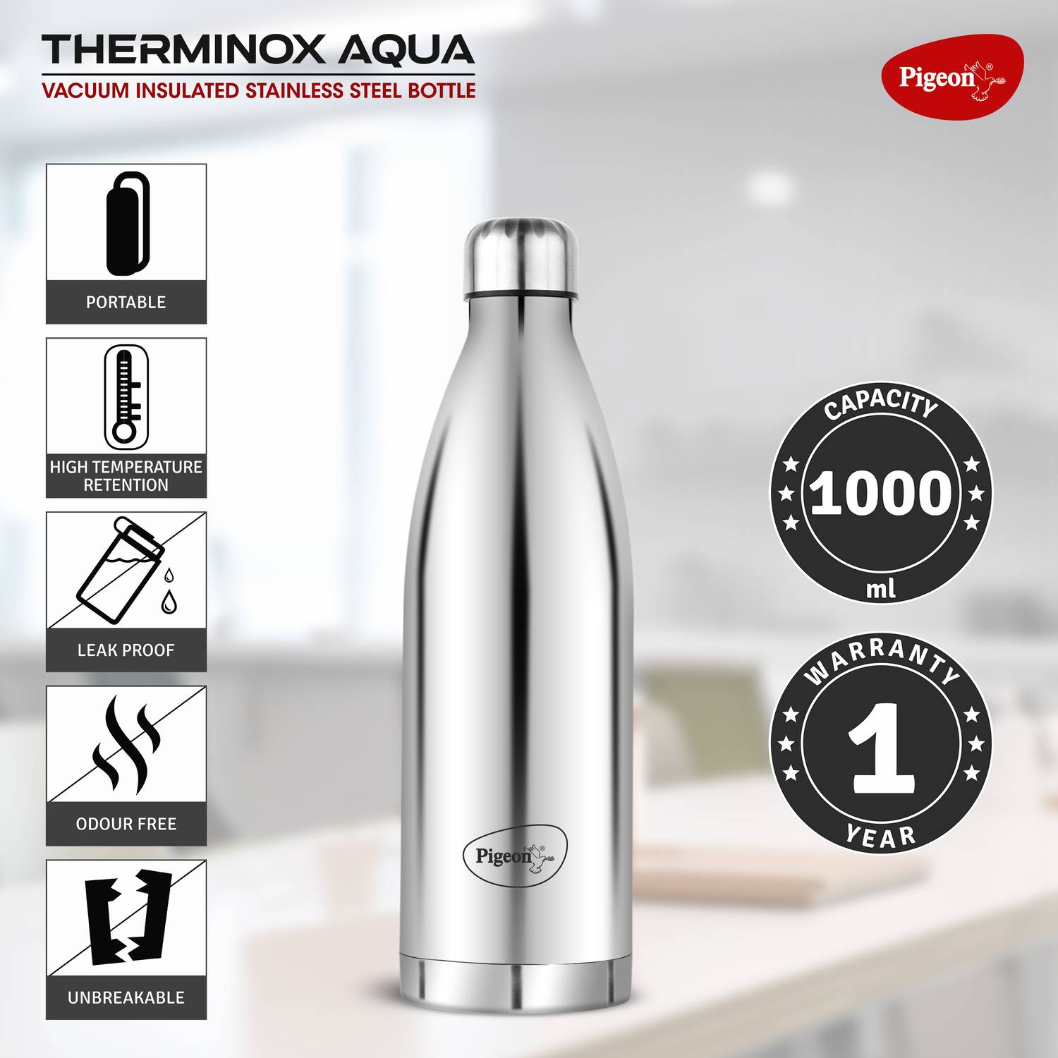 Pigeon Aqua 1000 ml Stainless Steel Flask Green Pack of 1 - Image 4