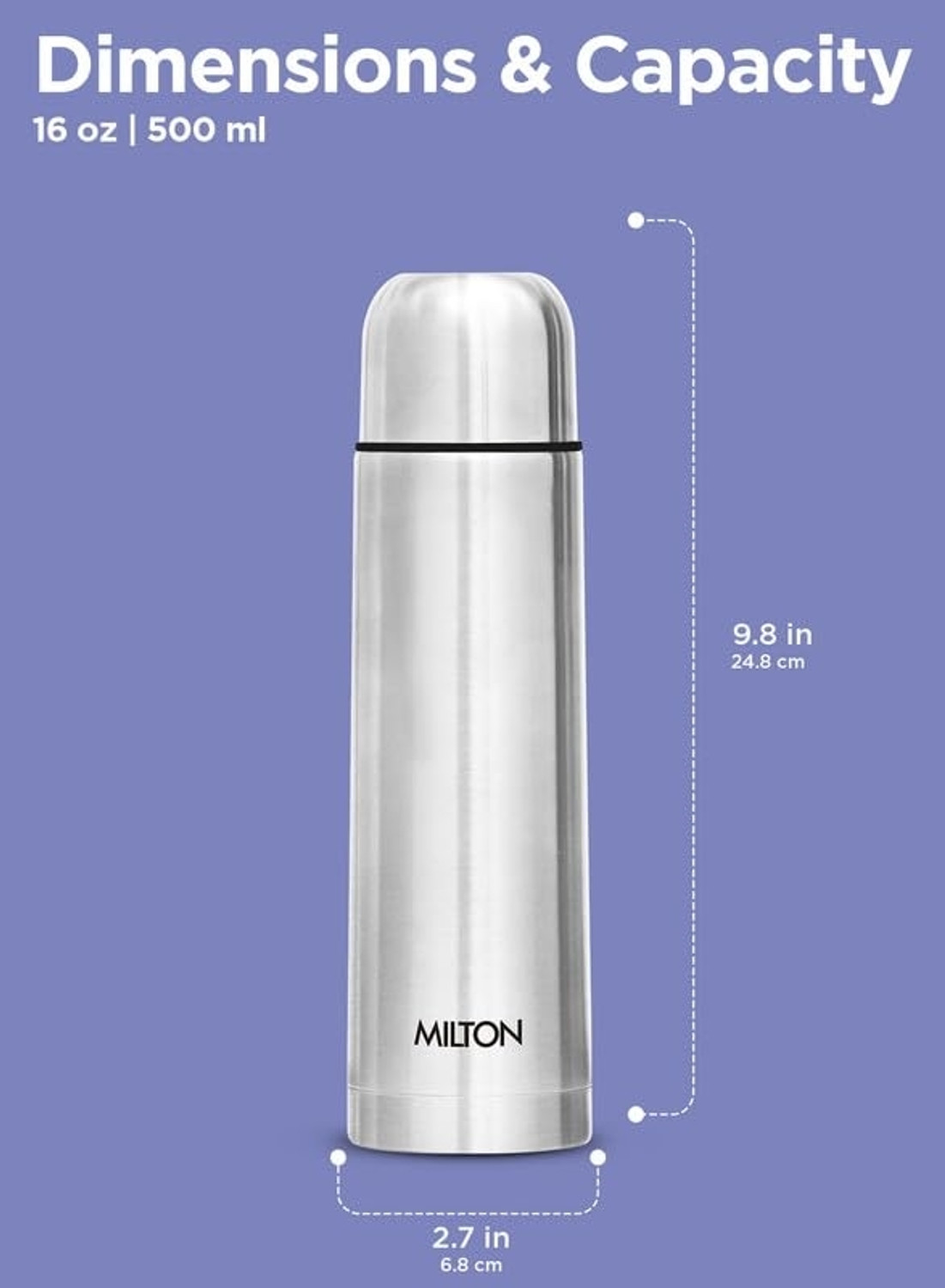 Image of MILTON Thermosteel Flip Lid Stainless Steel Vacuum Insulated Bottle 500 ml (Silver) 500 ml Stainless Steel Flask