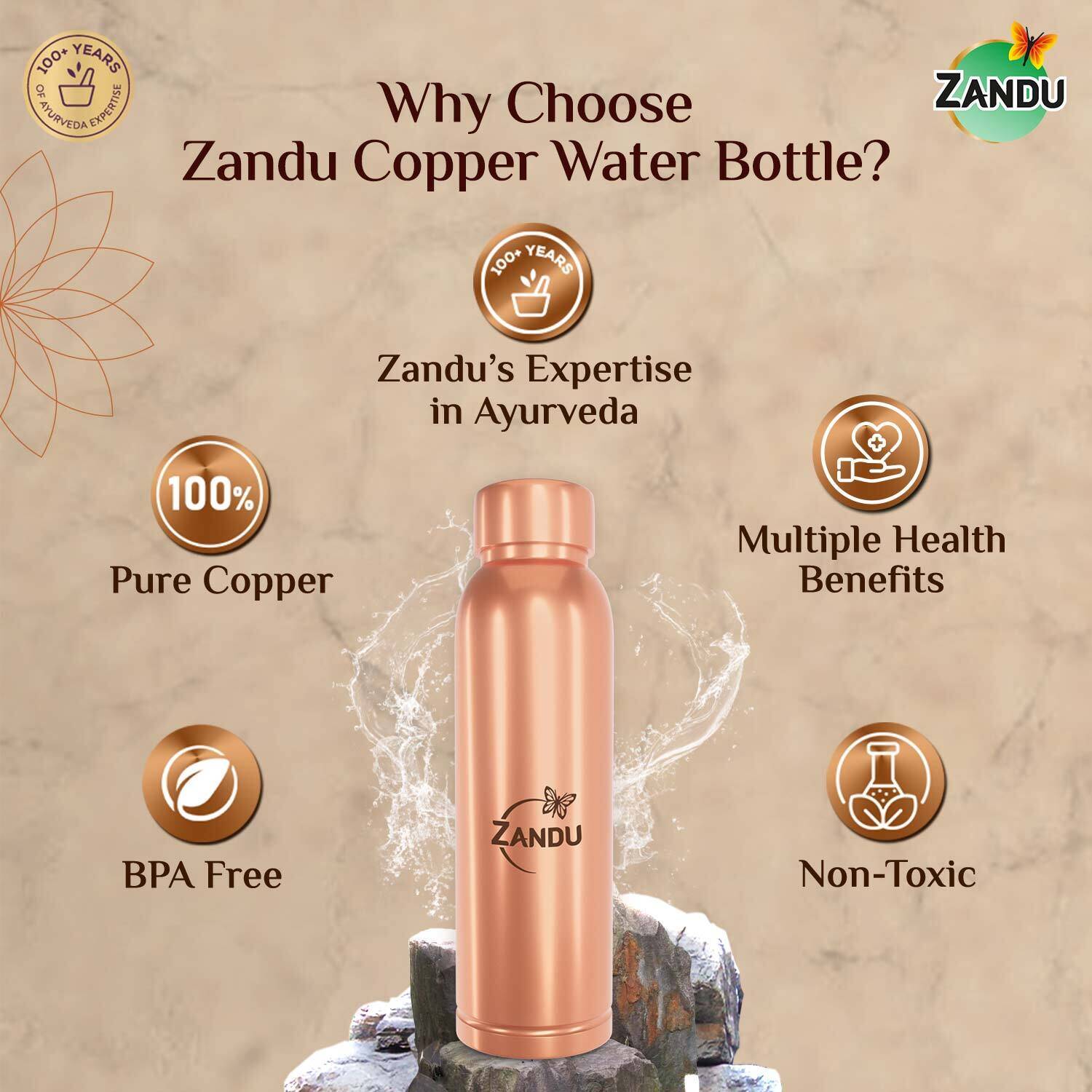 ZANDU 950 ml Copper Bottle Pack of 1 - Image 3