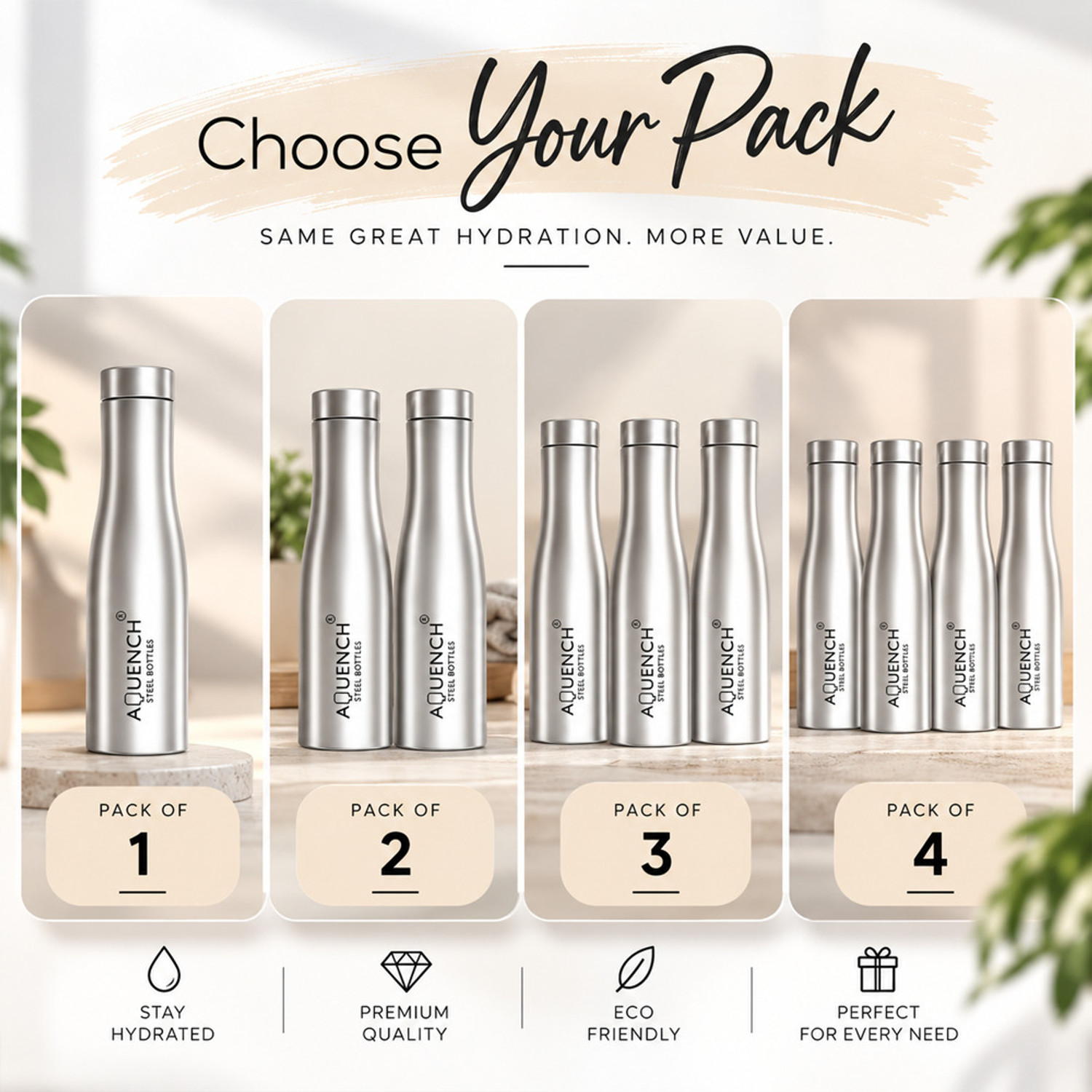 Image of AQUENCH FLOW 1000 ml Stainless Steel Bottle (Pack of 1, Steel /Chrome)