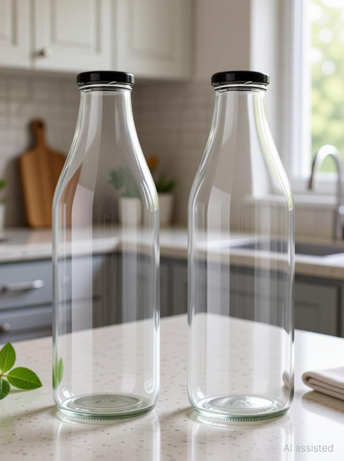 Image of AYUTAS 1000 ML Glass Milk Bottles, Round Water Bottle For Fridge, Kitchen, Restaurants 1000 ml Glass Bottle