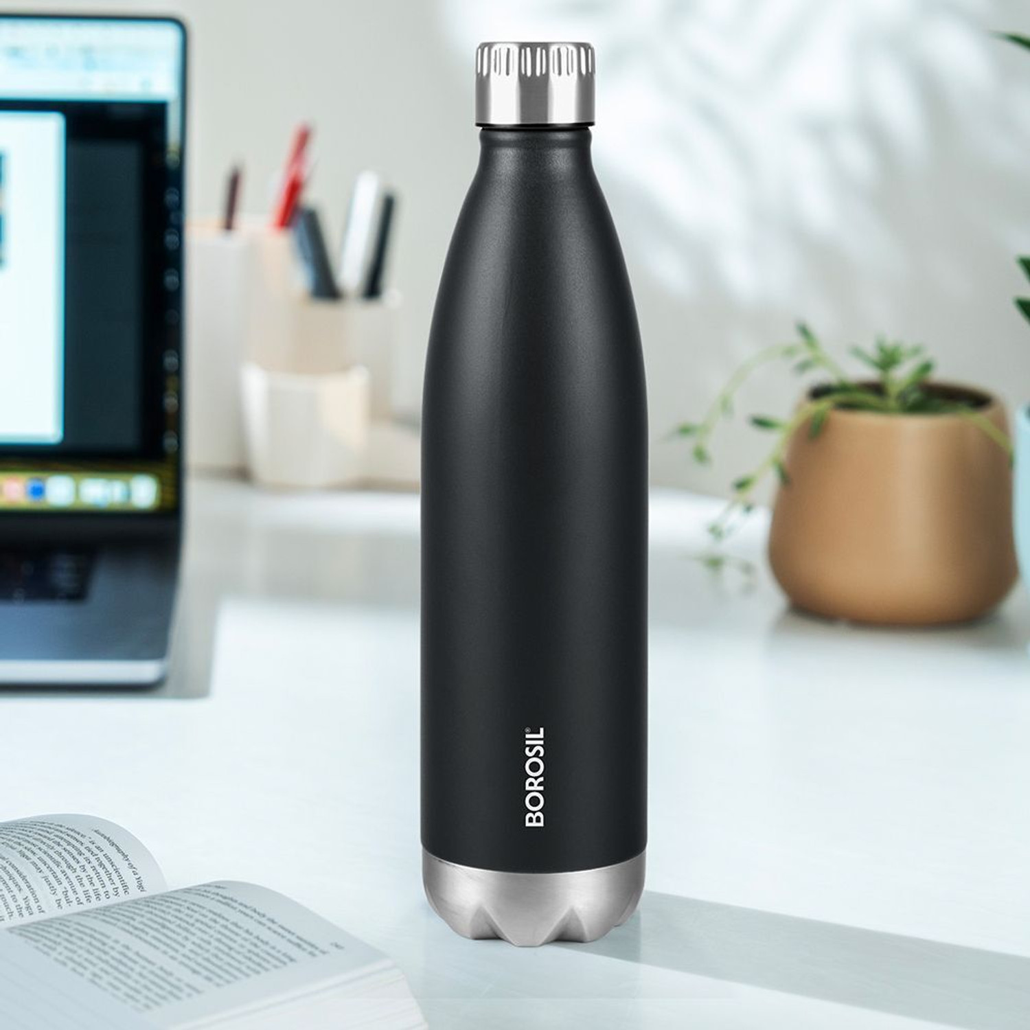 Image of BOROSIL 24 Hours Hot & Cold Bolt Double Wall Vaccum Insulated Steel Flask Bottle 1000 ml Steel Bottle