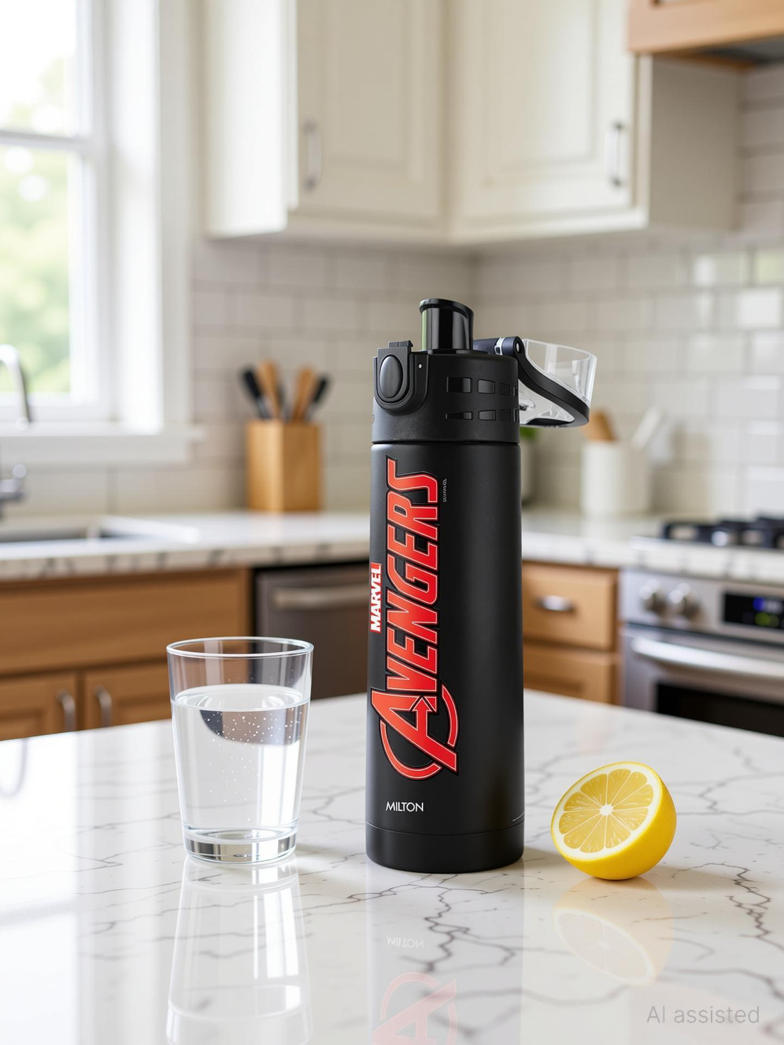 Image of MILTON Marvel Mighty 600 Thermosteel Water Bottle 500 ml Stainless Steel BLACK AVENGERS 500 ml Stainless Steel Bottle