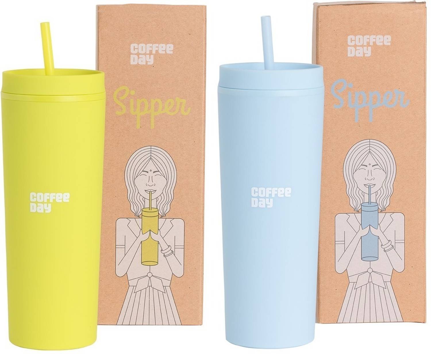 Café Coffee Day Rubber Paint Sipper Combo 530 ml Plastic Shaker