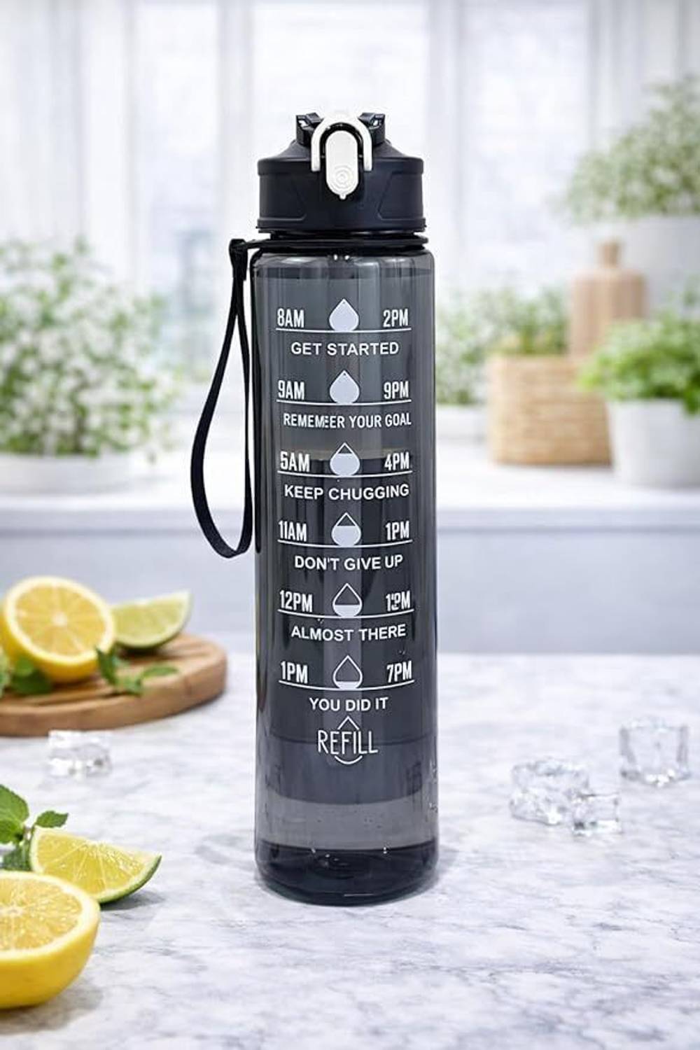 Amish Farms Transparent Motivational Water Bottle Time Marker Leak Proof&Break-Proof 900 ml Plastic Bottle