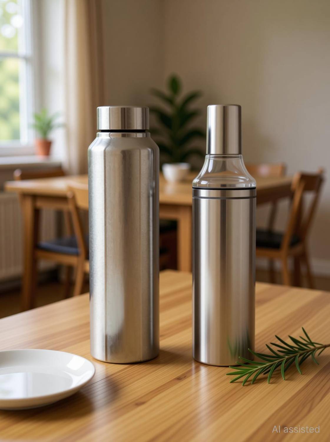 Aquasleri Stainless Steel Water Bottle 1Litre, Oil Bottle 1Litre (Combo Pack Of 2, Silver) 1000 ml Steel Bottle