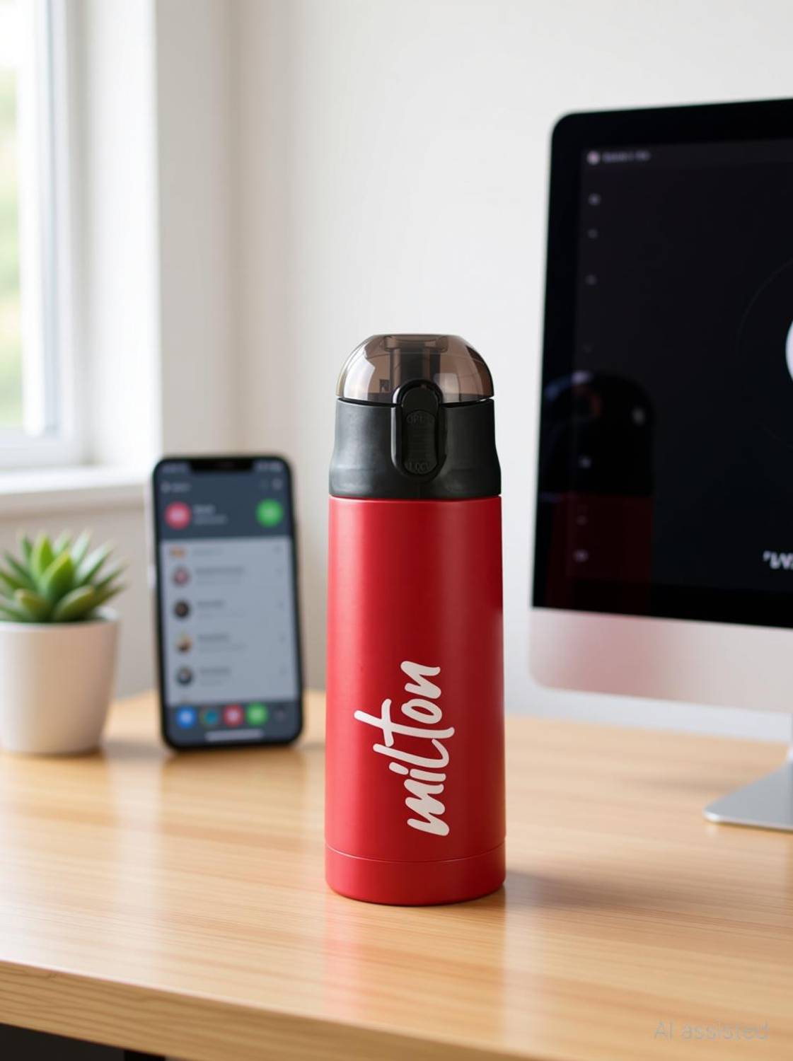 MILTON New Crown-600 Thermosteel Hot and Cold Vacuum Insulated Water Bottle, 500 ML, Red 500 ml Steel Bottle