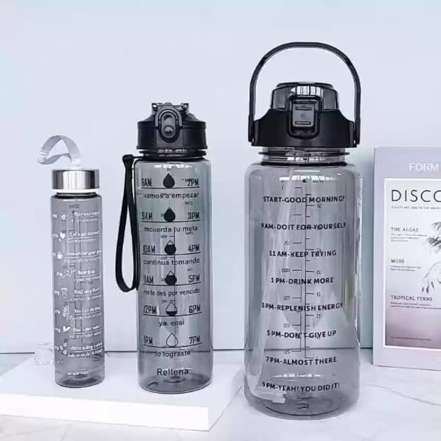Image of Jhalakriti Portable Wide Mouth BPA Free Motivational pack of 3 Transparent Water Bottle 3300 ml Water Bottle