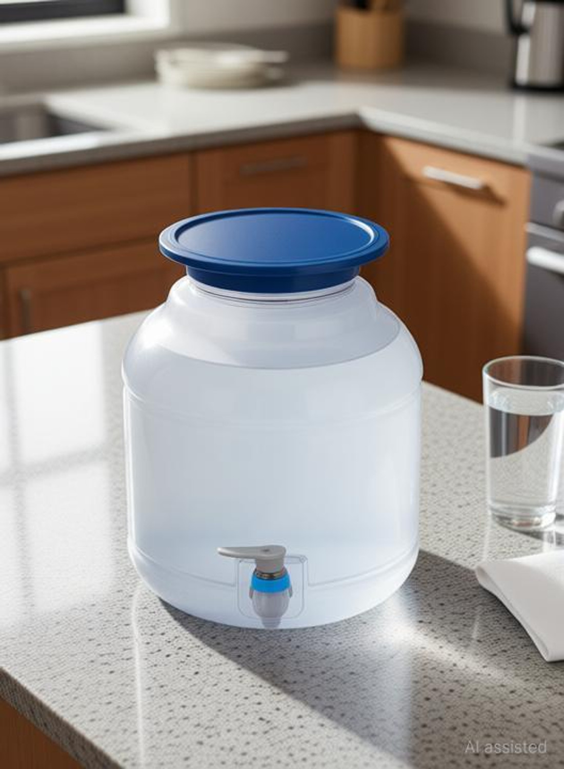 Image of AP DISPANSER Plastic Water Dispenser Jar with tap 10 l white 1000 ml Plastic Bottle With Drinking Glass