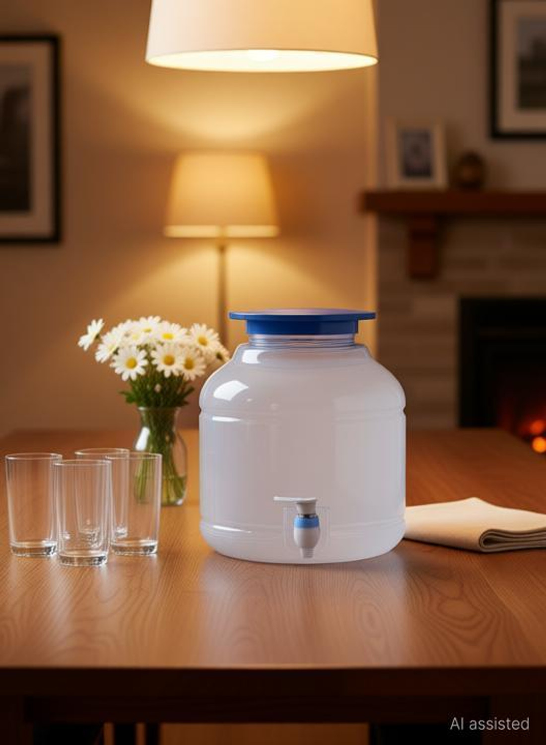 Image of AP DISPANSER Plastic Water Dispenser Jar with tap 10 l white 1000 ml Plastic Bottle With Drinking Glass