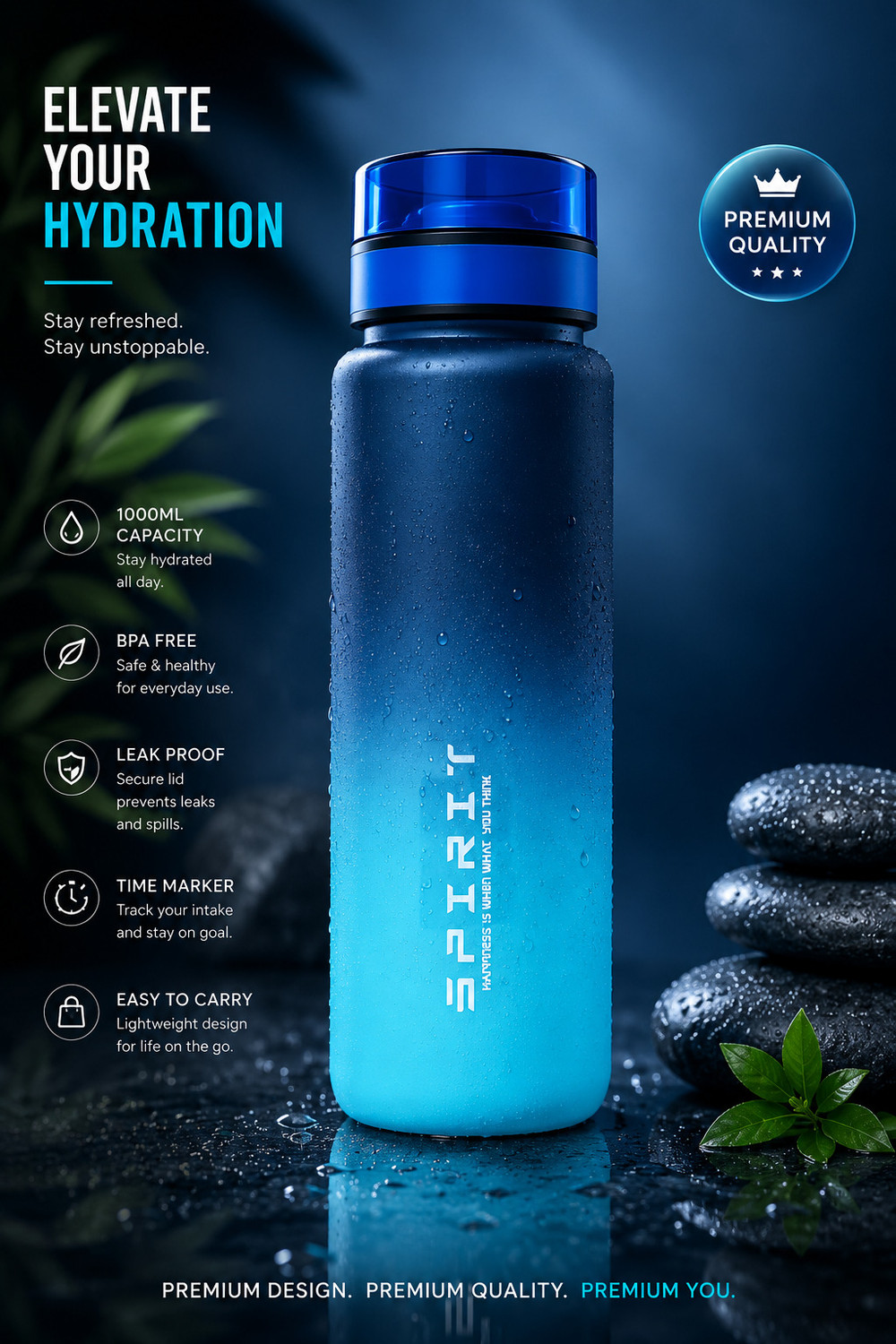Image of ApnaCart Premium Gradient Matte finish Gym Water Bottle 1000 ml Plastic Sipper