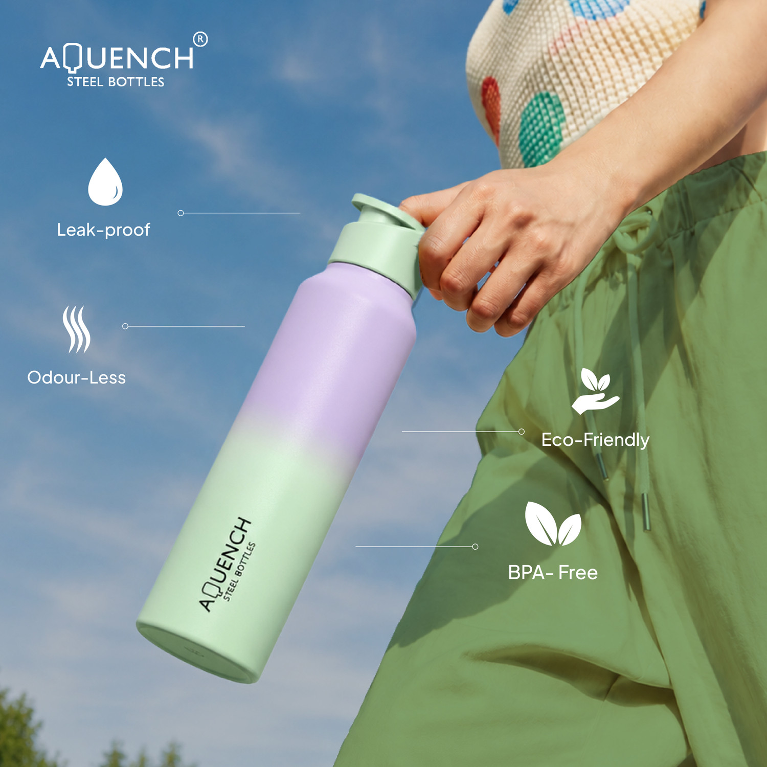 Image of AQUENCH Lean 1 Litre Dual Color Stainless Steel Water Bottle for Travel|Sports|Gym|Yoga 1000 ml Steel Bottle