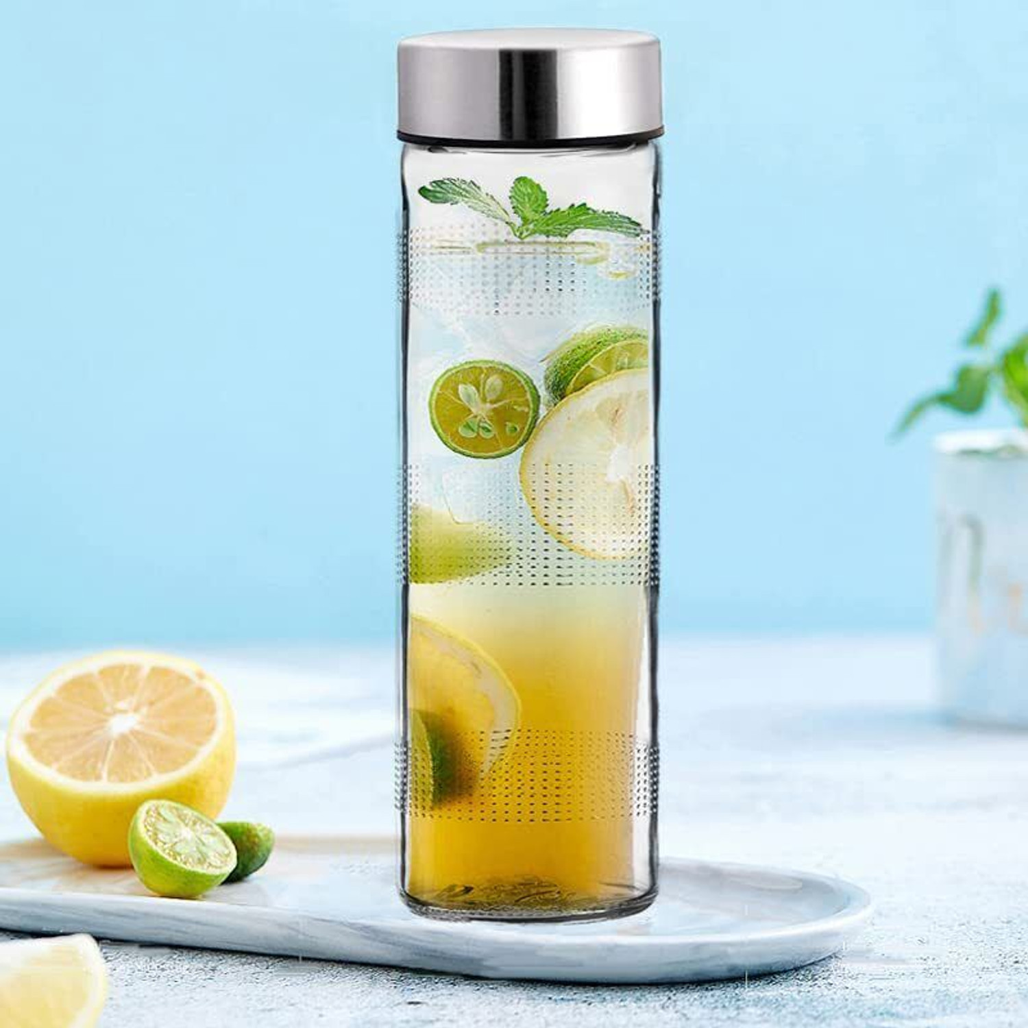 Image of SATANI Glass Airtight Water Bottle with Leak-Proof Black lid-Smoothie, with large Brush 1000 ml Glass Bottle
