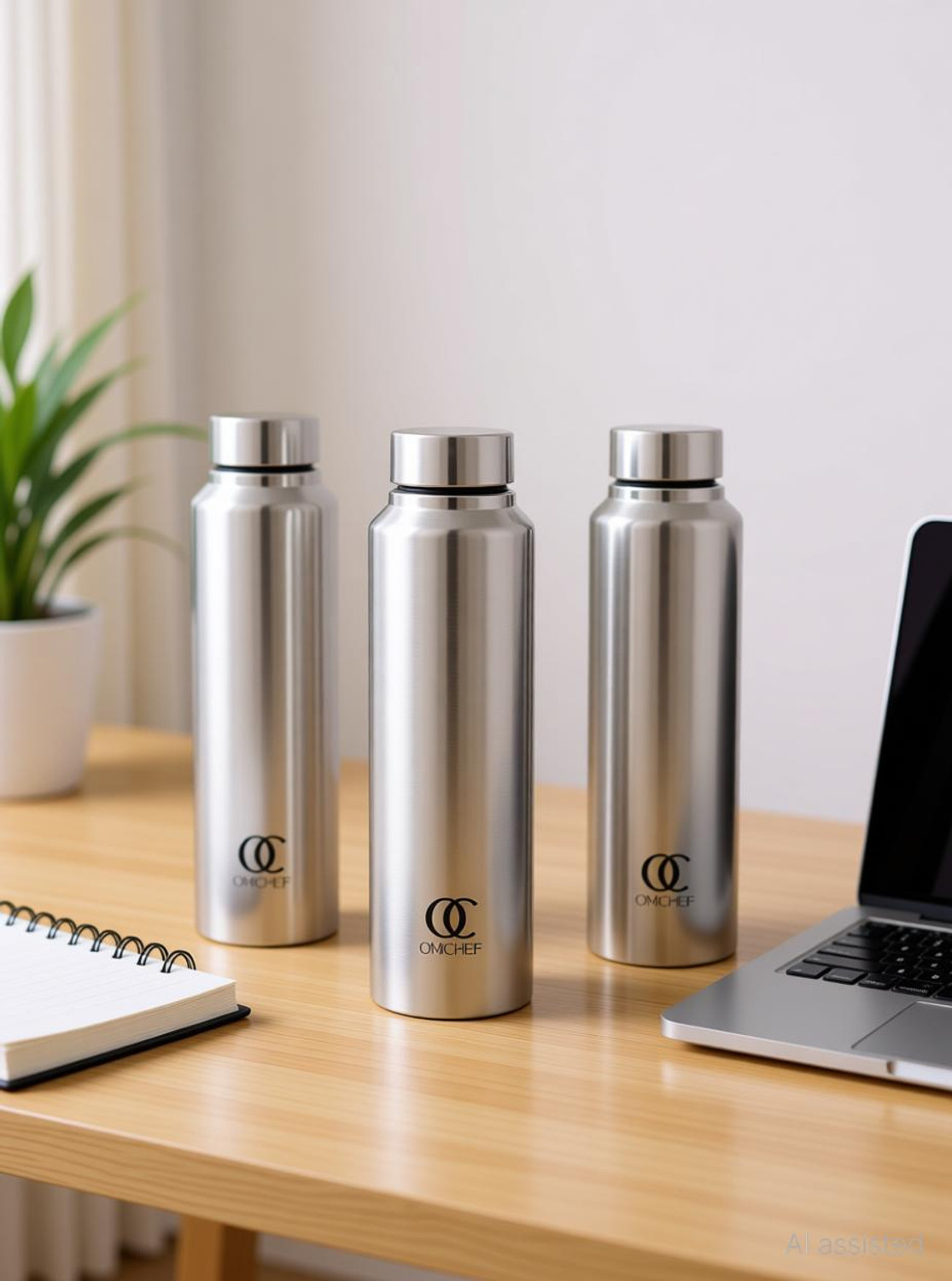 Image of Omichef 1 Litre AquaPro Stainless Steel Fridge Water Bottle Set of 6 1000 ml Steel Bottle