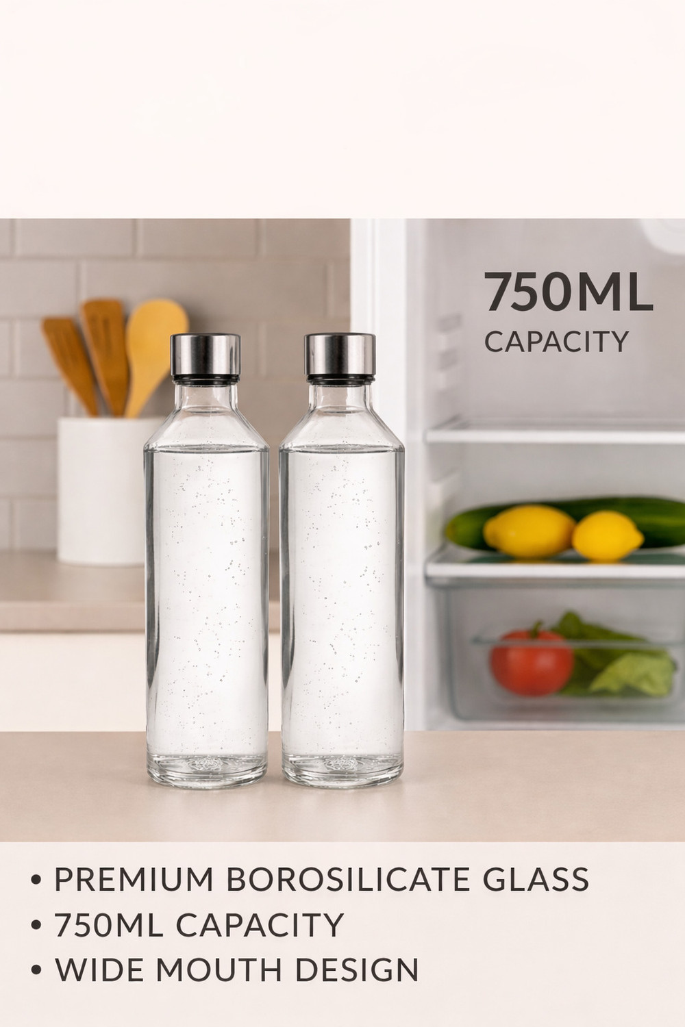 Image of shraj 750ml Glass Water Bottle with Leak-Proof Airtight Stainless Steel Lid for Water 750 ml Glass Bottle