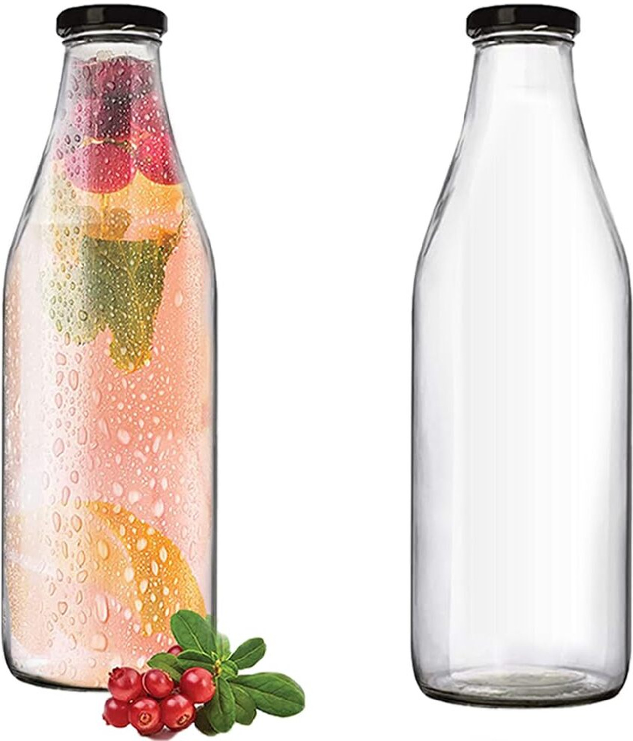 Image of AYUTAS 1000 ML Glass Milk Bottles, Round Water Bottle For Fridge, Kitchen, Restaurants 1000 ml Glass Bottle