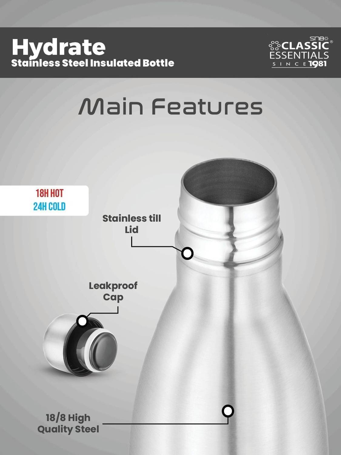 Insulated Hot & Cold Vacuum, 1000 ml Steel Flask - Image 5