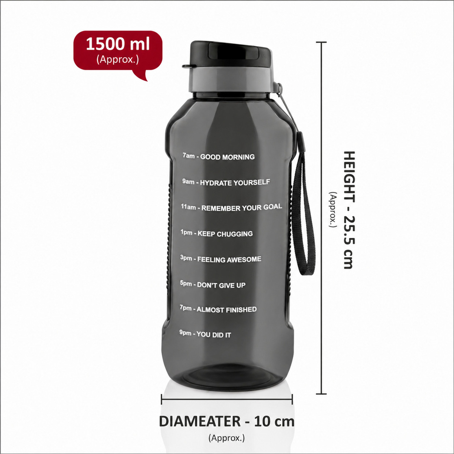 Image of DXDT Large capacity 1.5L motivational water bottle for travel /gym /bicycle /sports 1500 ml Plastic Bottle
