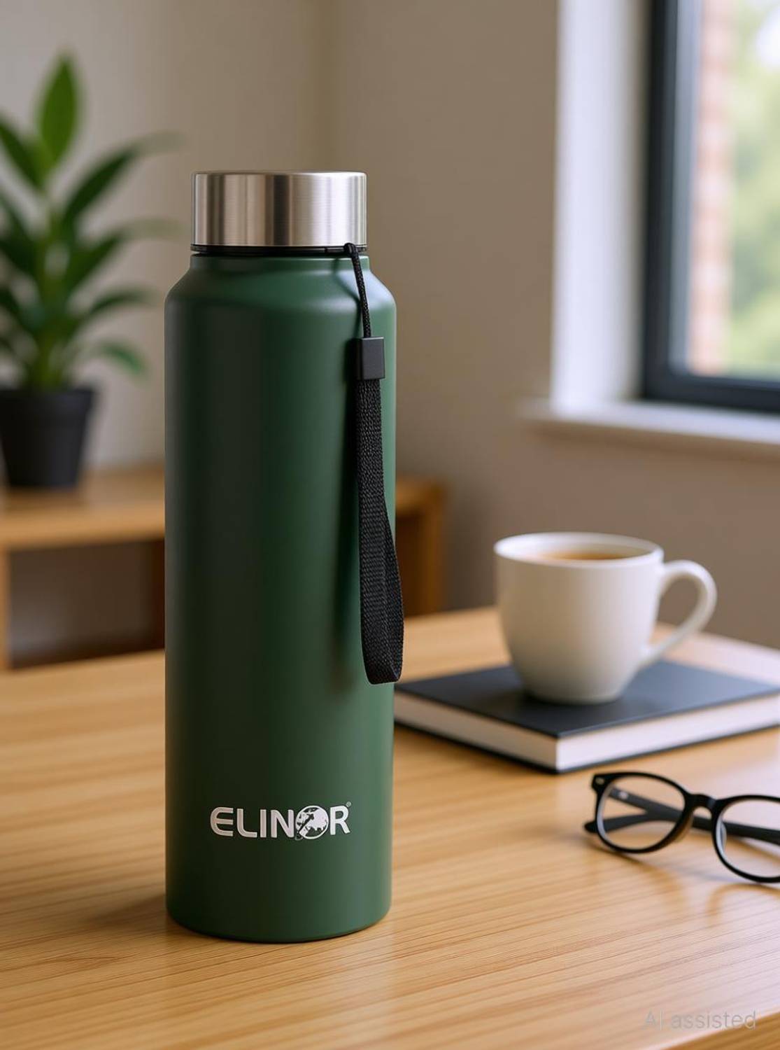 ELINOR 1000 ml Green Steel Water Bottle with Dori Cap - Image 2