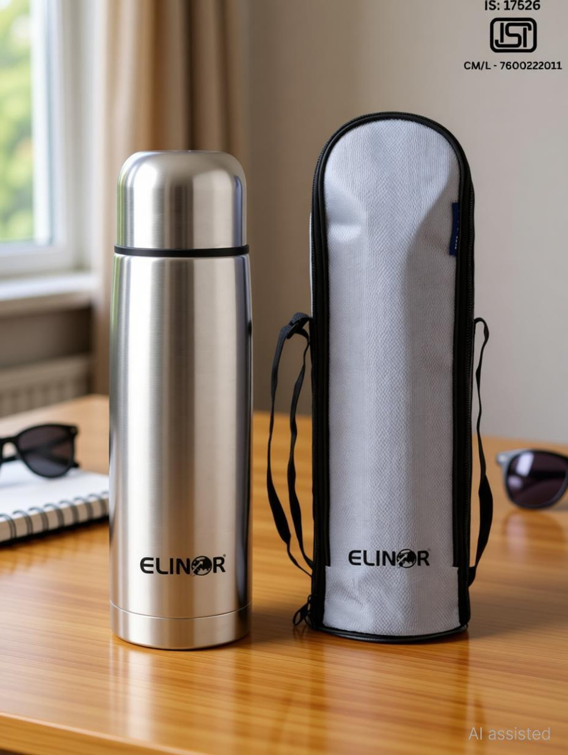 Image of ELINOR Thermosteel Water Bottle 24 Hr Hot and Cold with Leak Proof Lid 1000 ml Stainless Steel Bottle