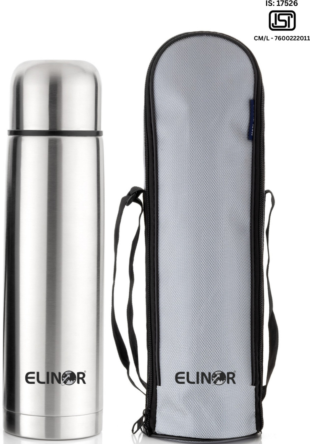 Image of ELINOR Thermosteel Water Bottle 24 Hr Hot and Cold with Leak Proof Lid 1000 ml Stainless Steel Bottle