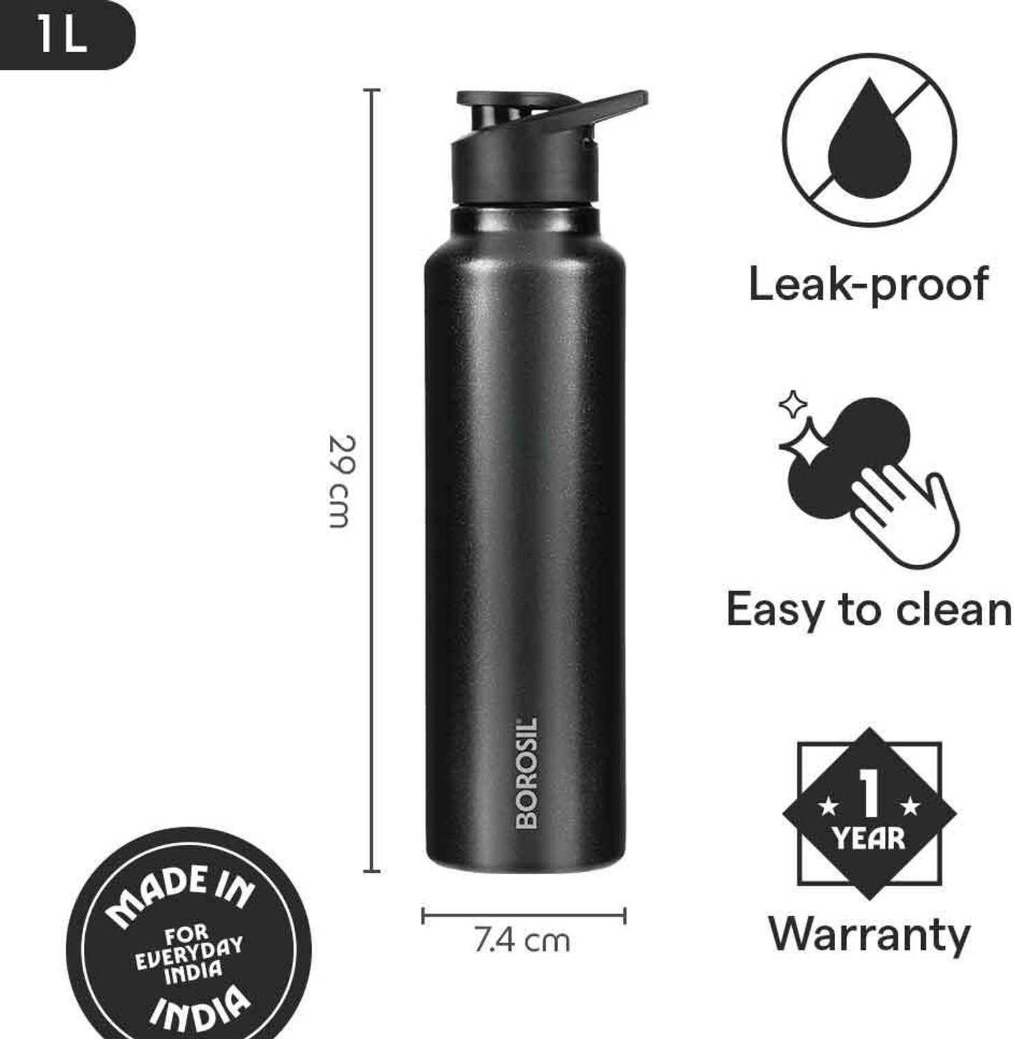Image of BOROSIL 1 L Sipfresh Galaxy Single Wall Water Bottle for Office, School, College & Gym 1000 ml Steel Bottle