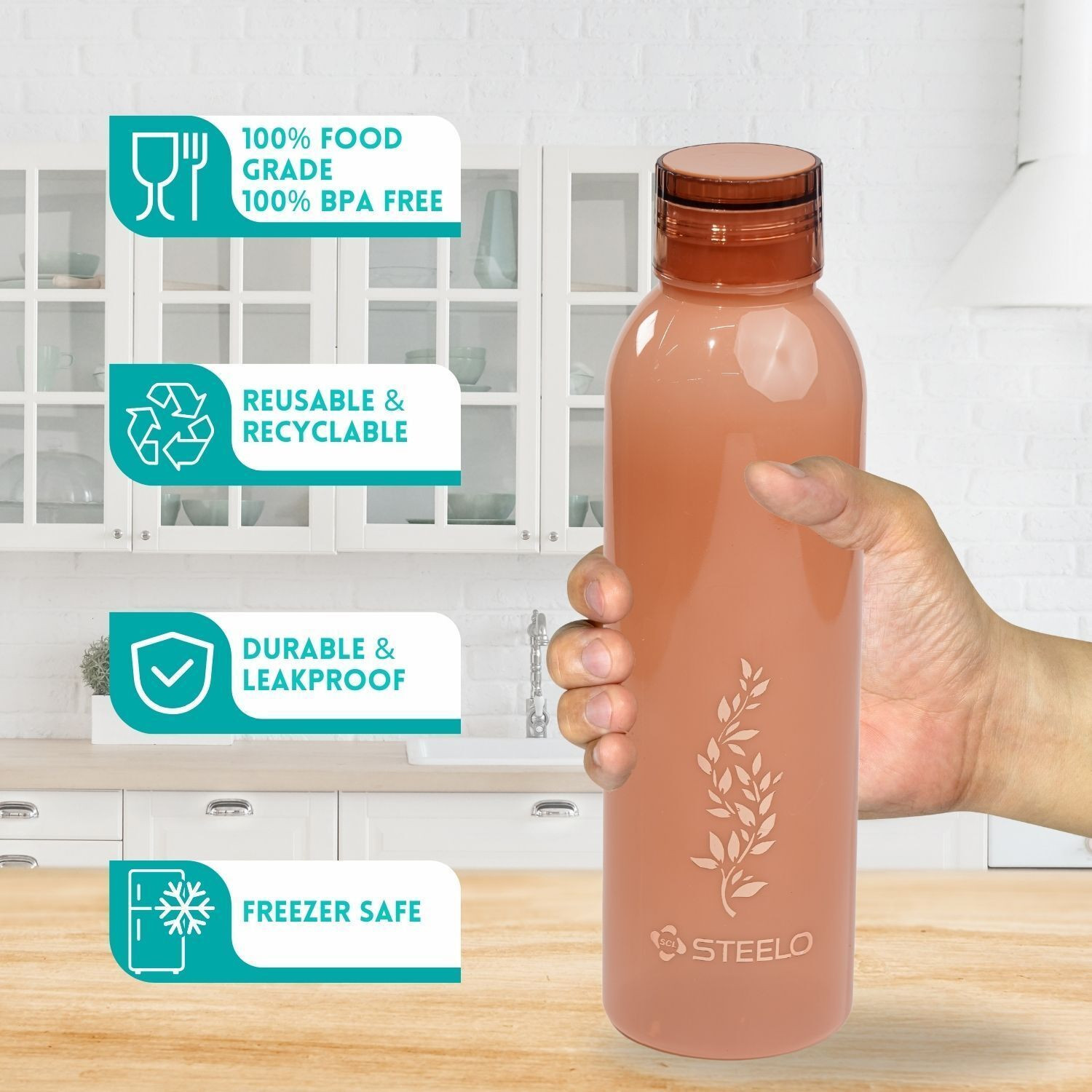 Image of SCL Steelo Puro Bottle P.E.T Material BPA Free, Spill Proof, Freezer Safe 1000 ml PET, Plastic Bottle