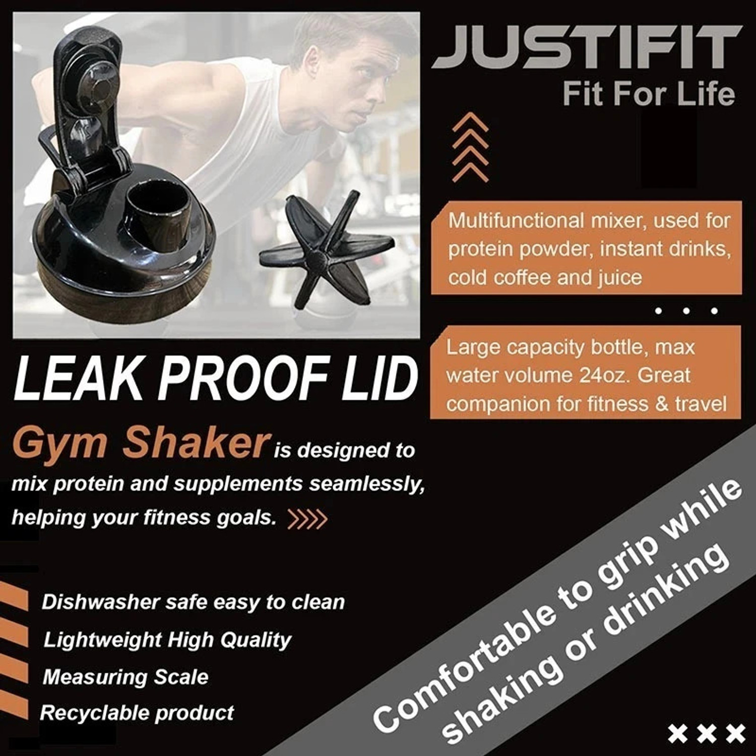 Image of JUSTIFIT Shaker Bottle with Whisk Ball | Gym 700 ml Shaker 700 ml Plastic Shaker