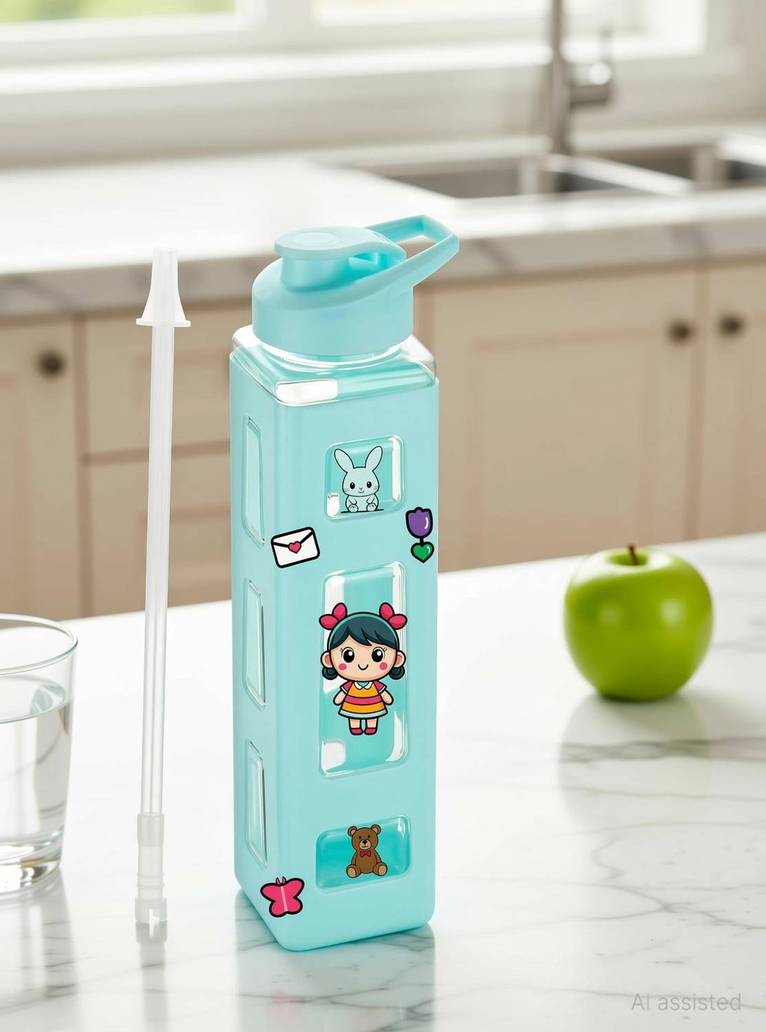 2Mech Water Bottle With Convenient Straw and Sticker Fancy Kids Water bottle 1005 ml Plastic Bottle