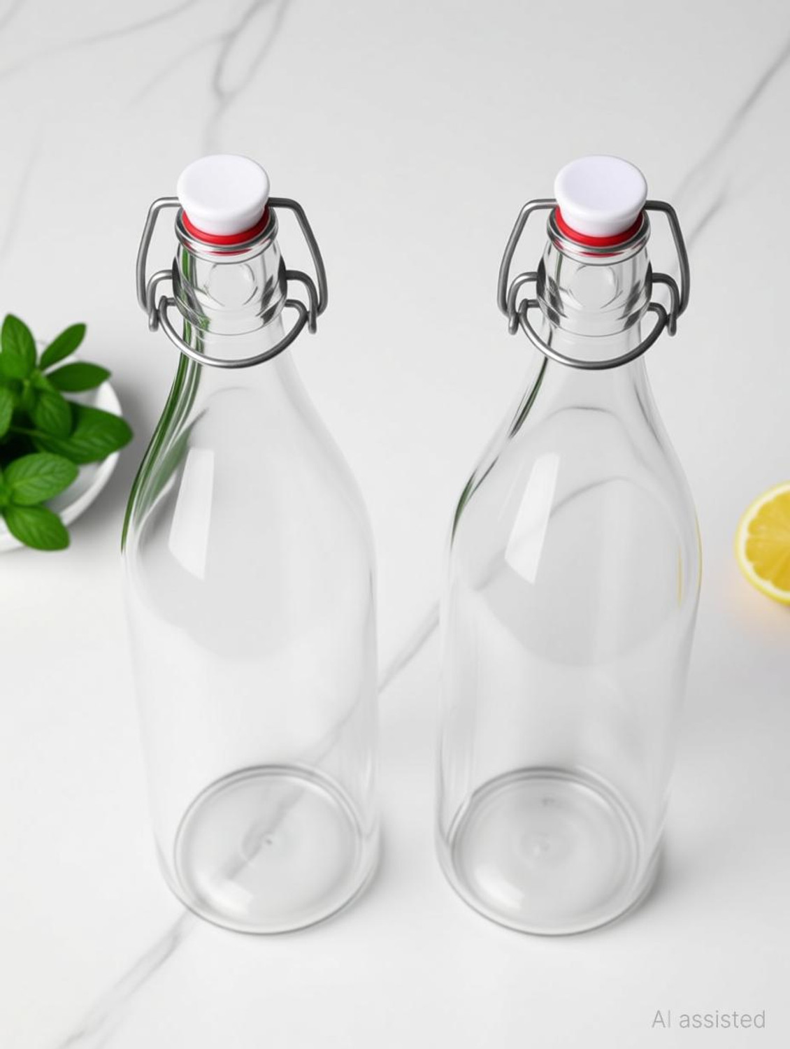 Image of clinma Premium Glass Water Bottle Pack of 2 1 Litre Each | Airtight Flip Top Swing Cap 1000 ml Glass Bottle