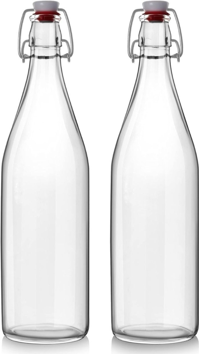 Image of clinma Premium Glass Water Bottle Pack of 2 1 Litre Each | Airtight Flip Top Swing Cap 1000 ml Glass Bottle