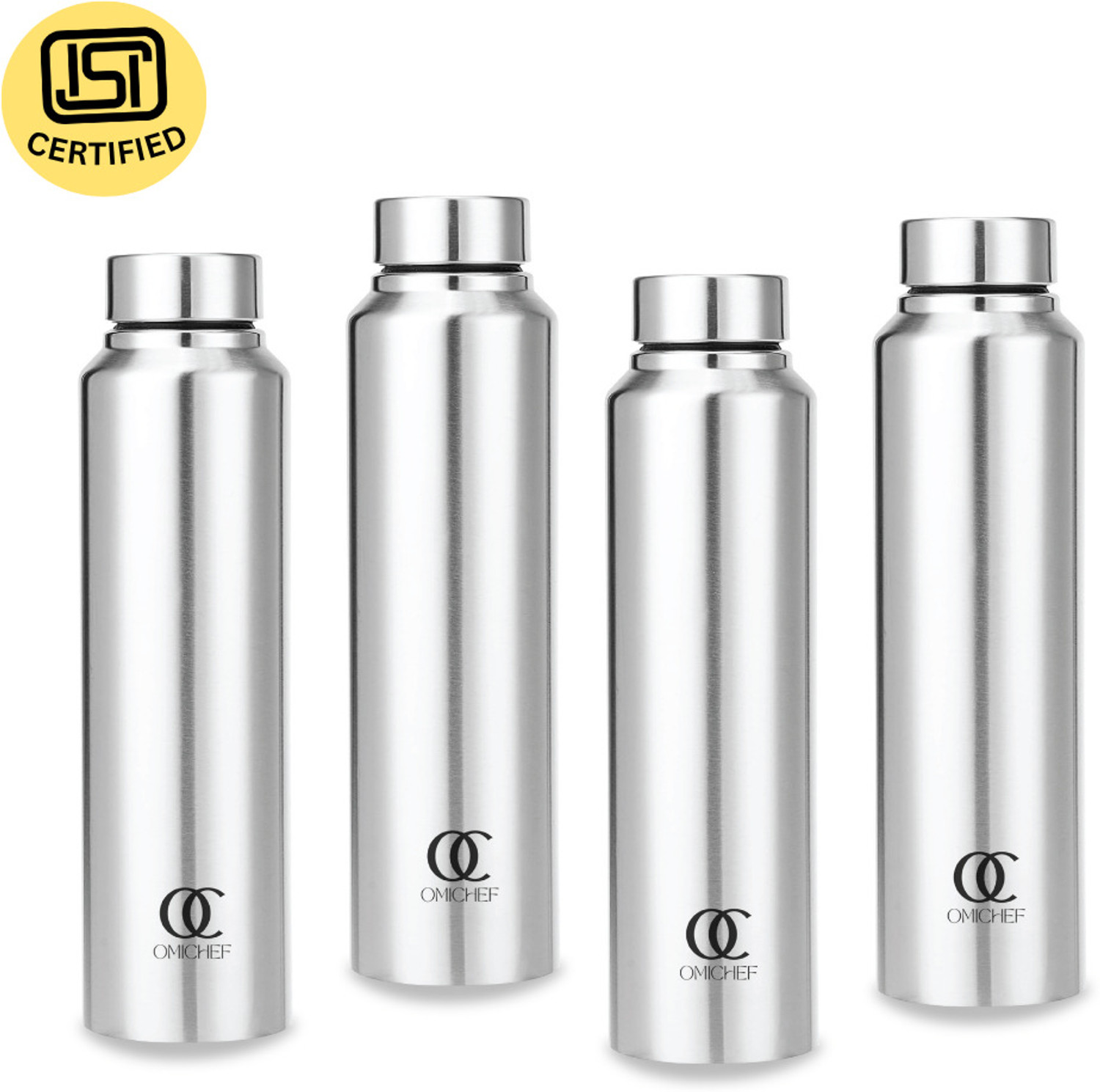 Image of Omichef 1 Litre Stainless Steel Fridge Bottle Set Of 4 1000 ml Steel Bottle