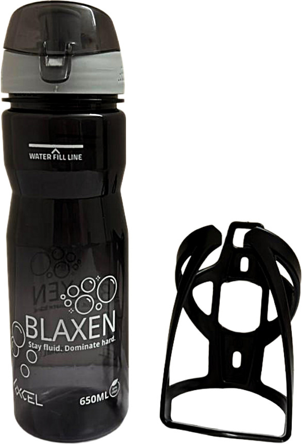 Image of X STRONG Blaxen Grey Cap 650ml with bicycle cage (1 PCS) 650 ml PET Bottle (Pack of 1, Black)